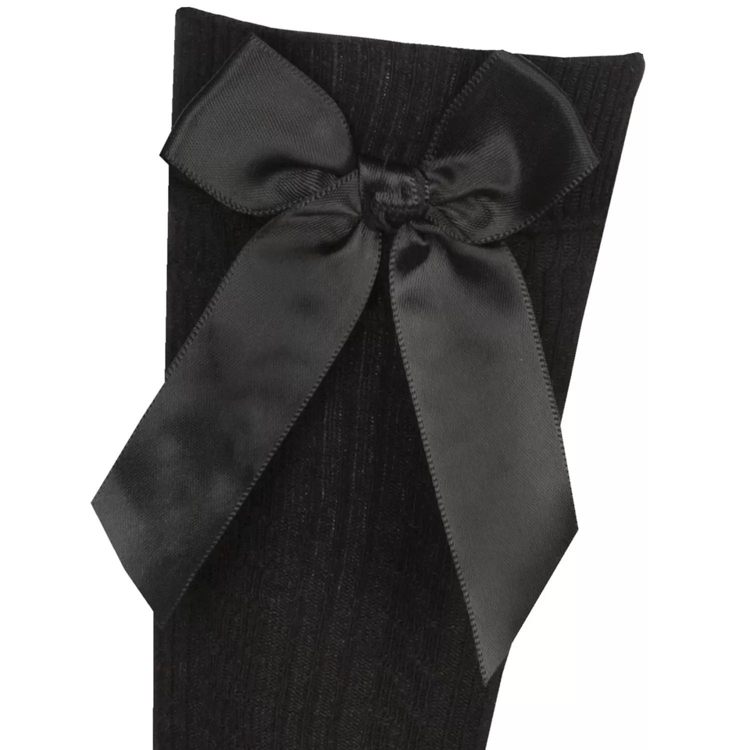 Kids Cottonique 2 Pairs Girls Cable Knee High Bow Socks - Black