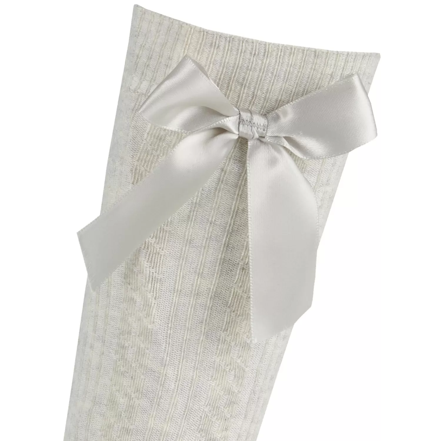 Kids Cottonique 2 Pairs Girls Cable Knee High Bow Socks - Light Grey