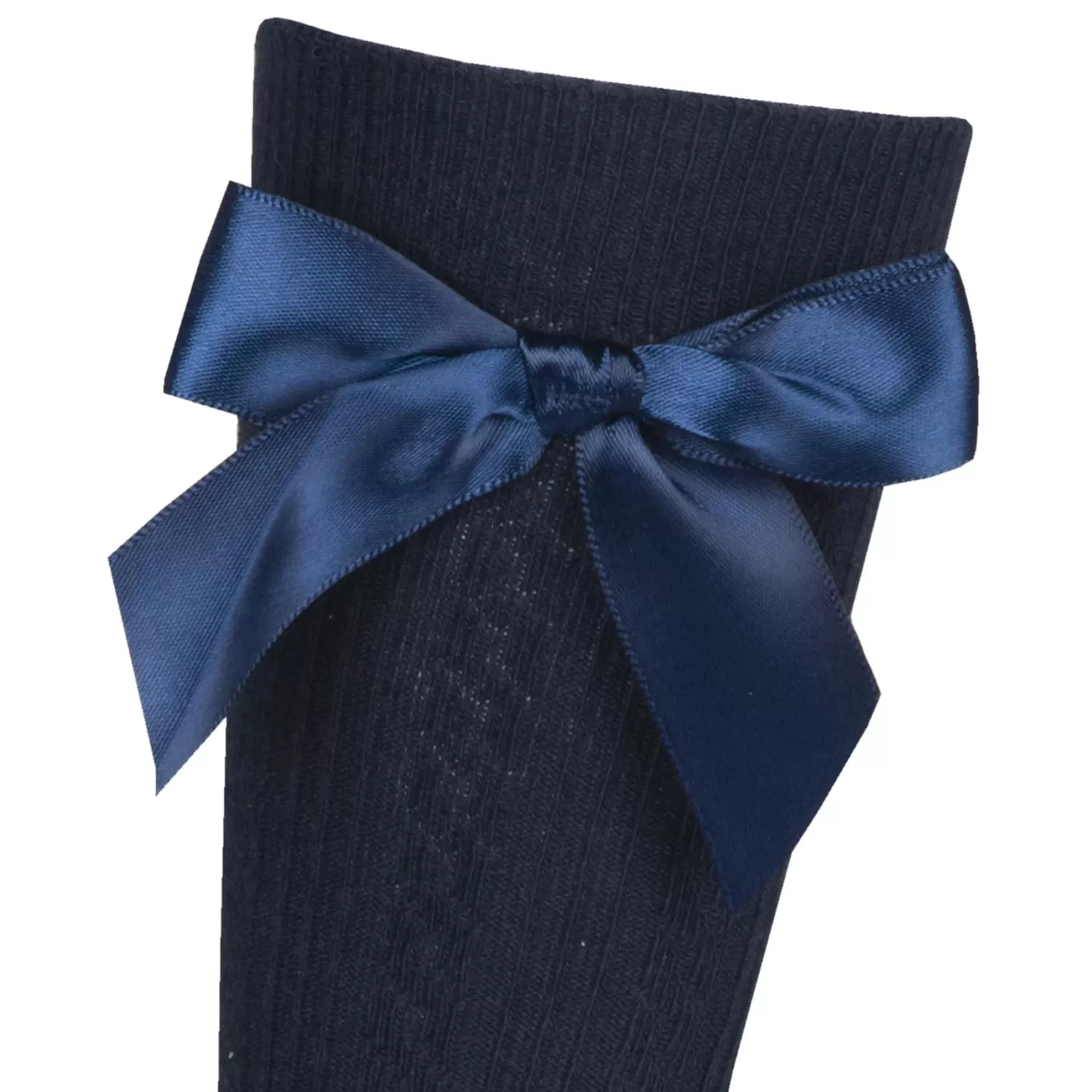 Kids Cottonique 2 Pairs Girls Cable Knee High Bow Socks - Navy