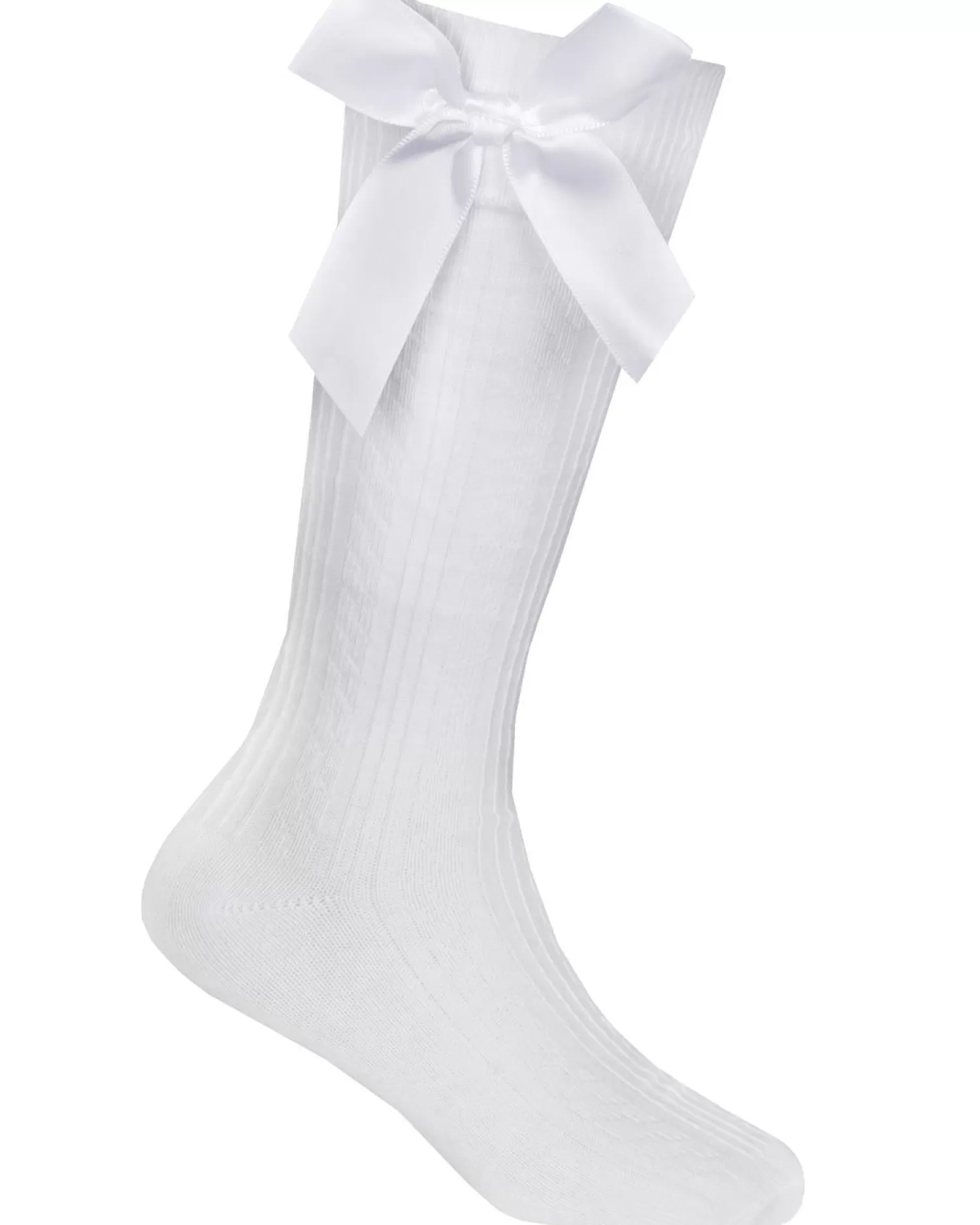 Kids Cottonique 2 Pairs Girls Cable Knee High Bow Socks - White