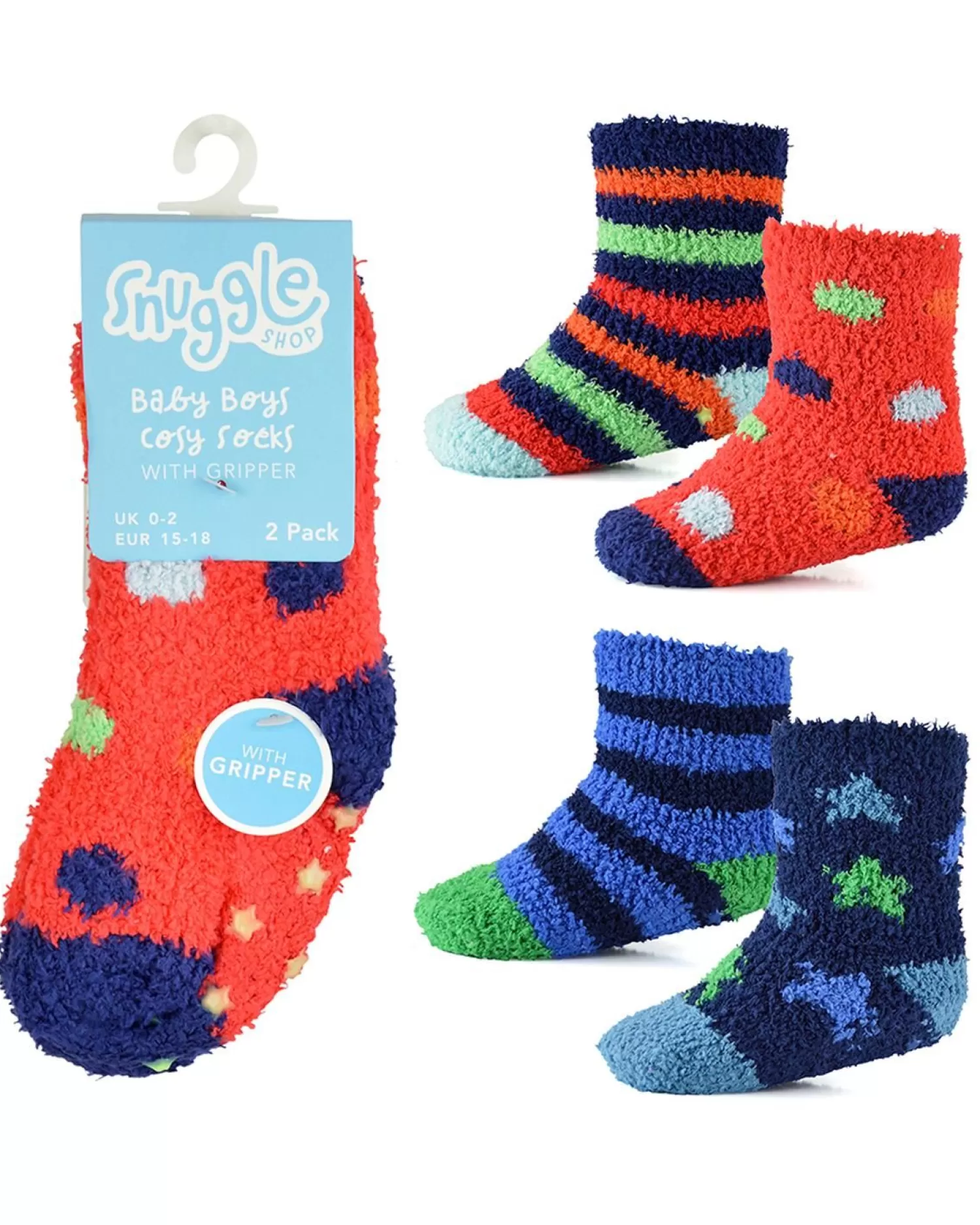 Kids Snuggle Shop 4 Pairs Baby Boys Stars & Spots Cosy Socks