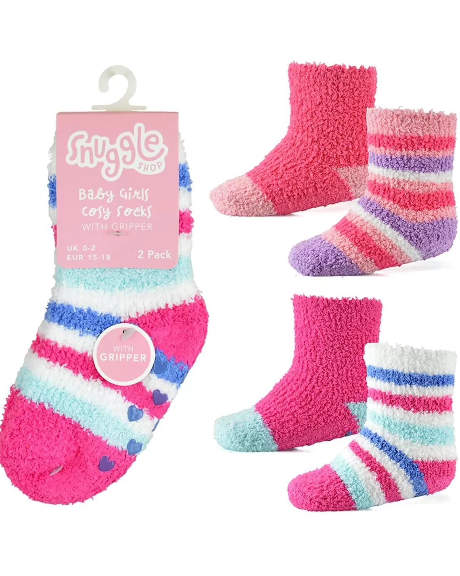 Kids Snuggle Shop 4 Pairs Baby Girls Pink Stripe Cosy Socks