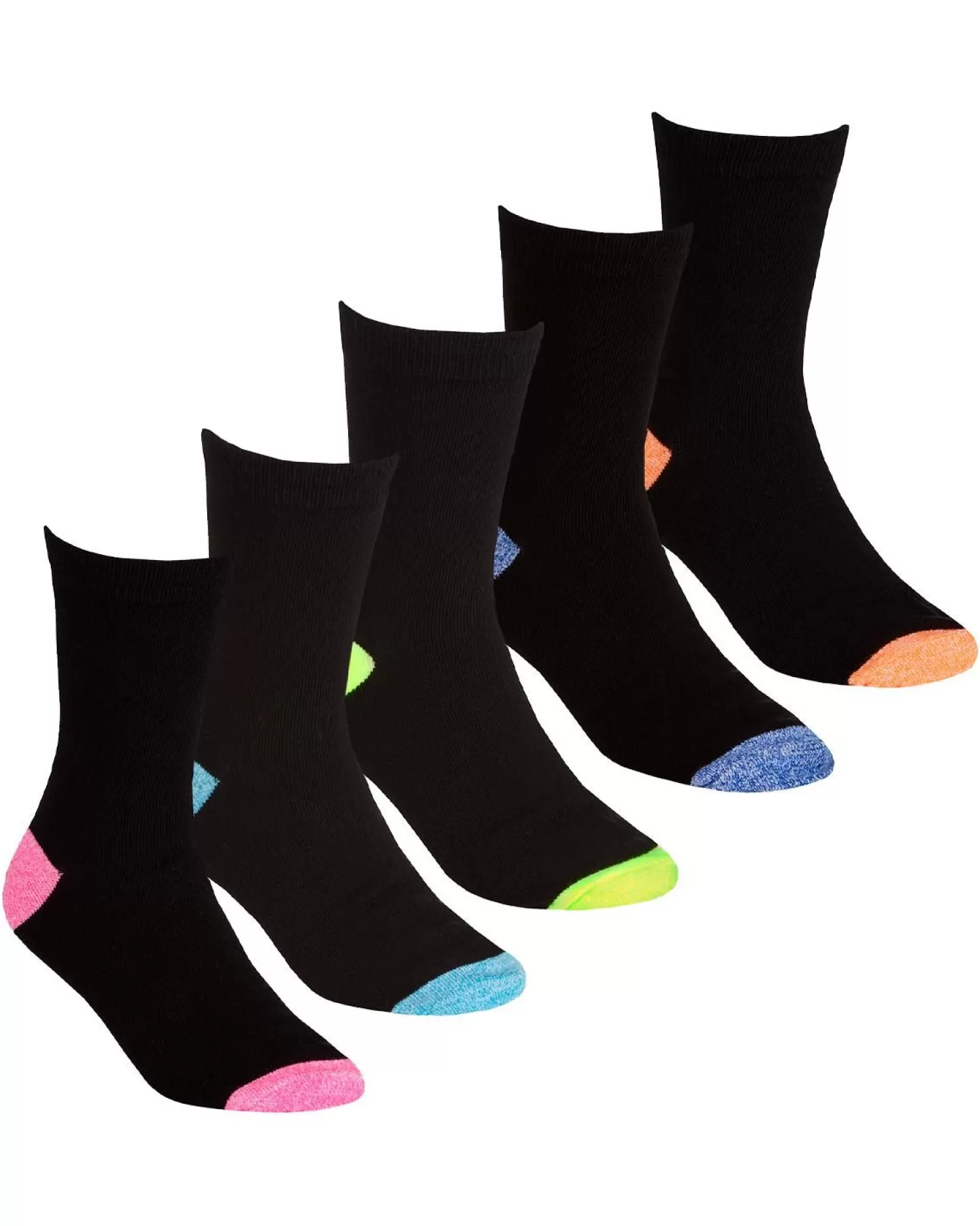 Kids Street Essentials 5 Pairs Girls Marl Heel & Toe Socks - Neon Mix