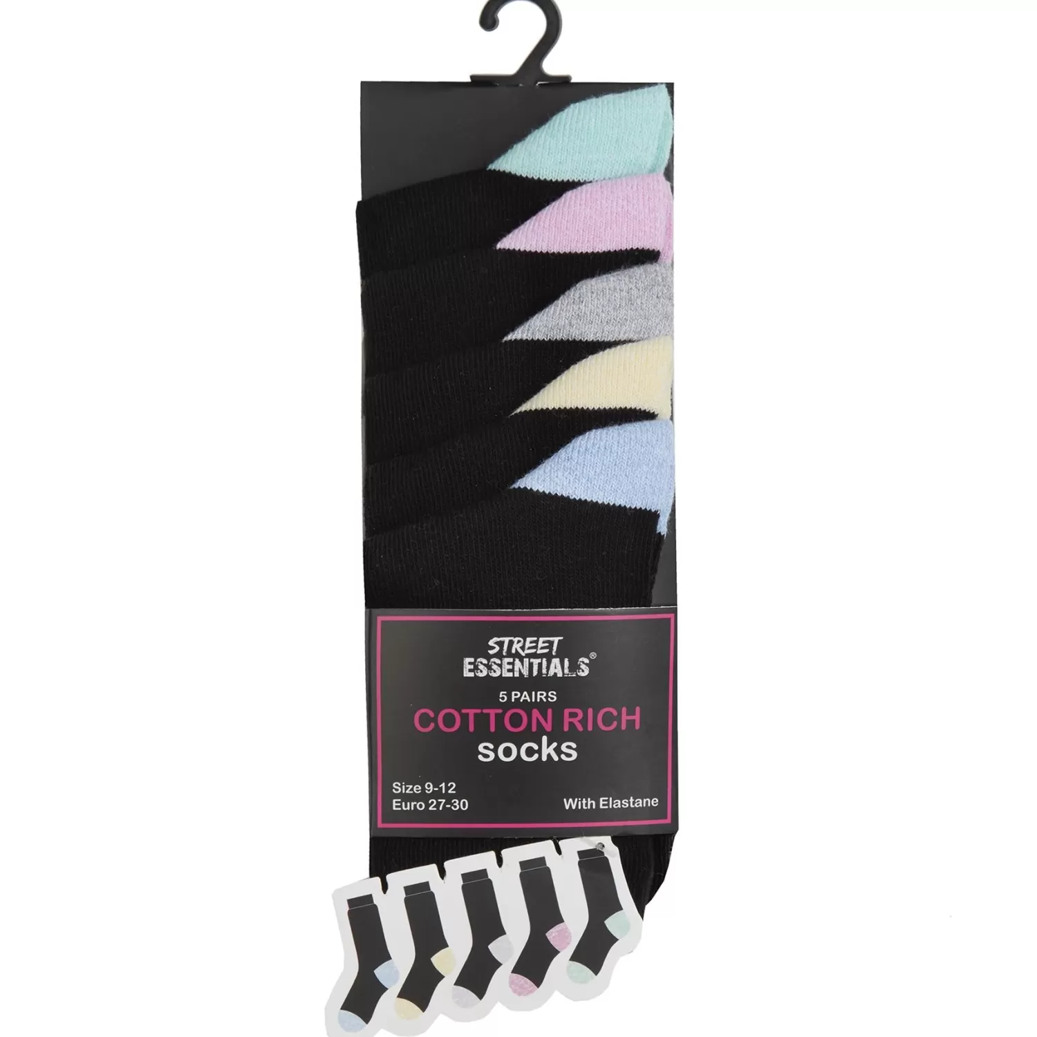 Kids Street Essentials 5 Pairs Girls Marl Heel & Toe Socks - Pastel Mix