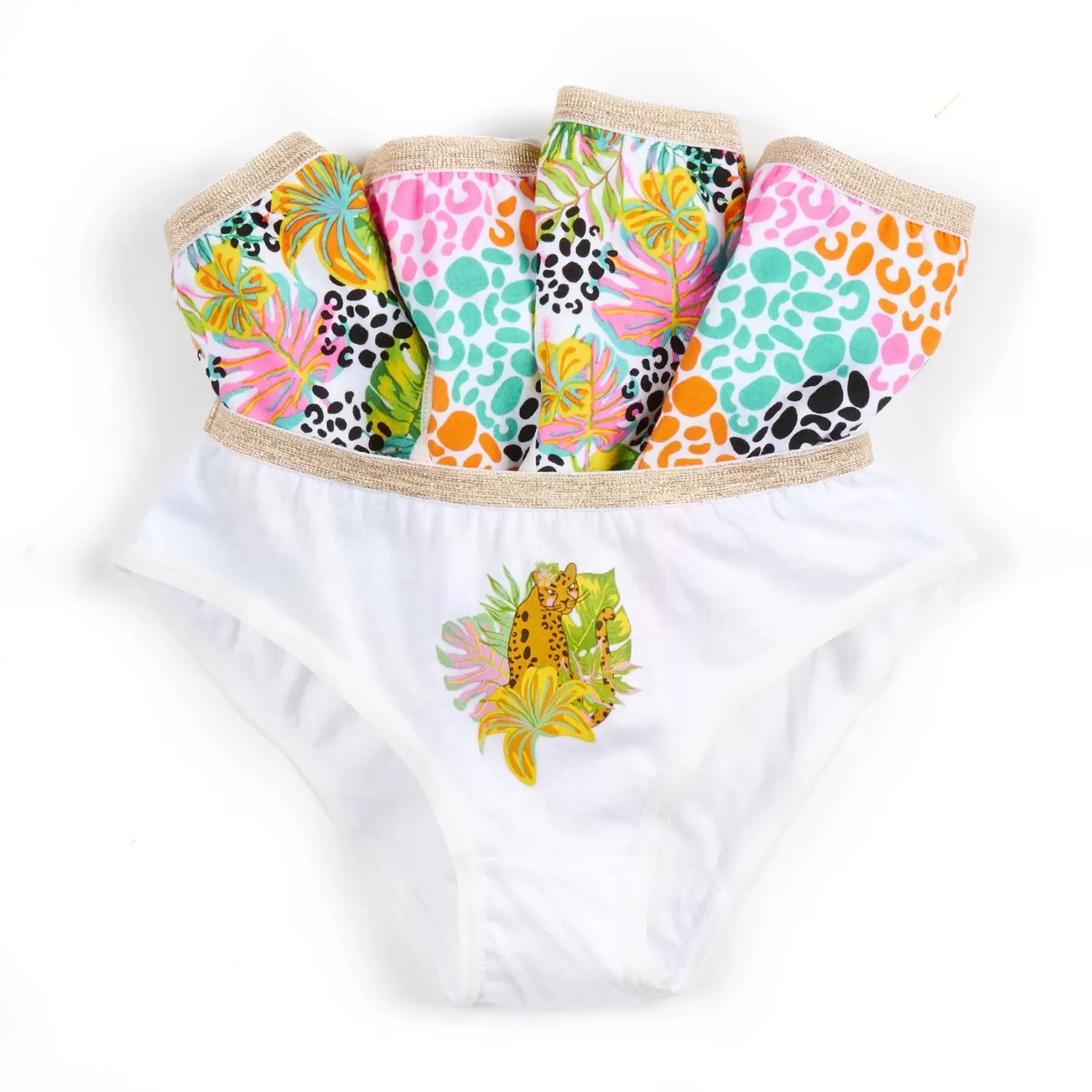Kids 4Kidz 5 Pairs Girls Tropical Leopard Cotton Knickers