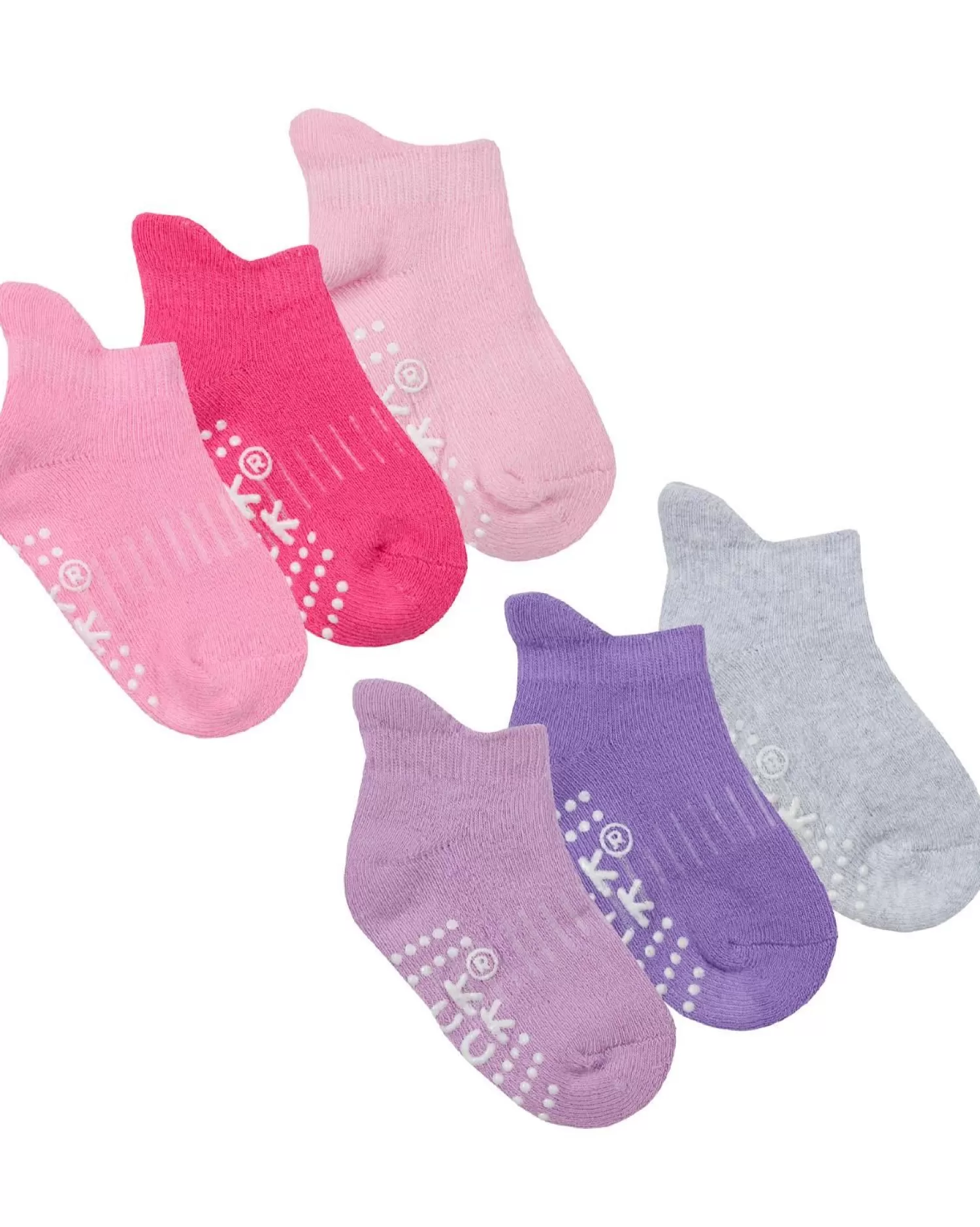 Kids Tick Tock 6 Pairs Baby Terry Socks - Pink/Purple