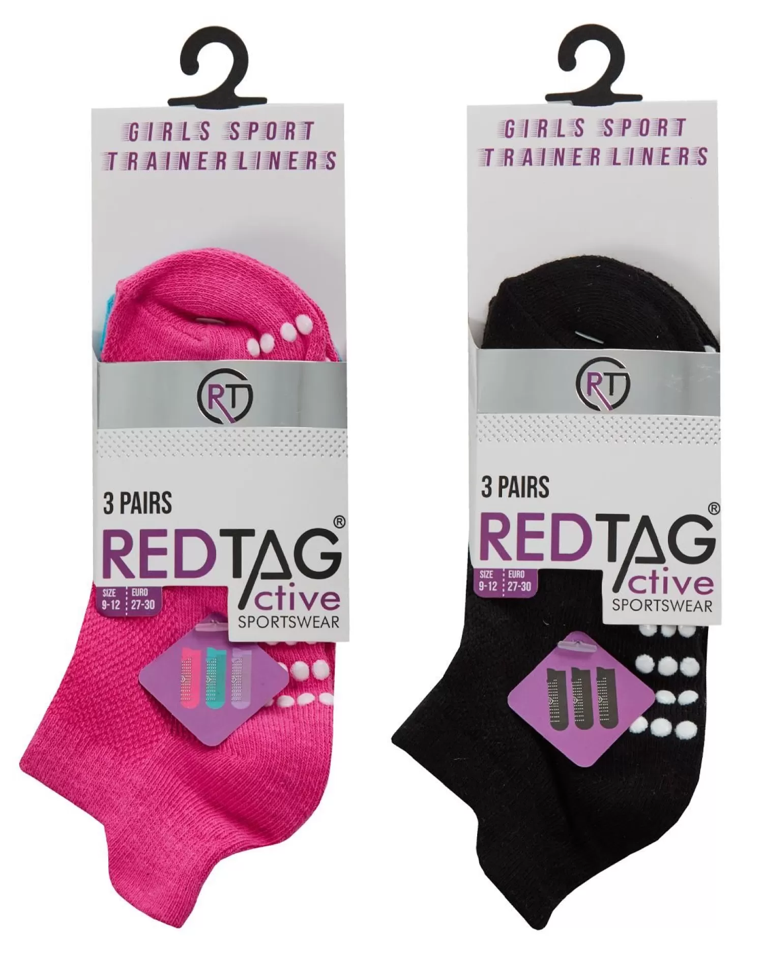 Kids RedTag 6 Pairs Kids Grip Sole Trainer Socks - Black/Pink