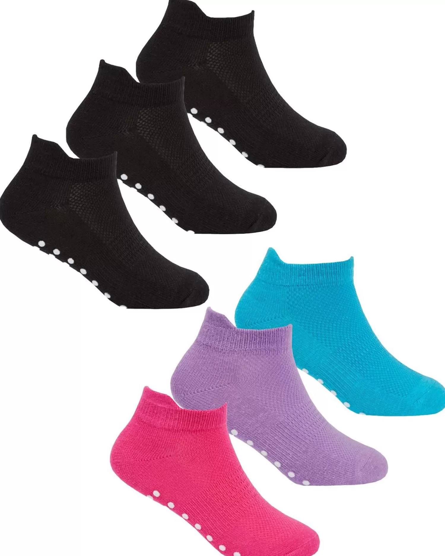Kids RedTag 6 Pairs Kids Grip Sole Trainer Socks - Black/Pink