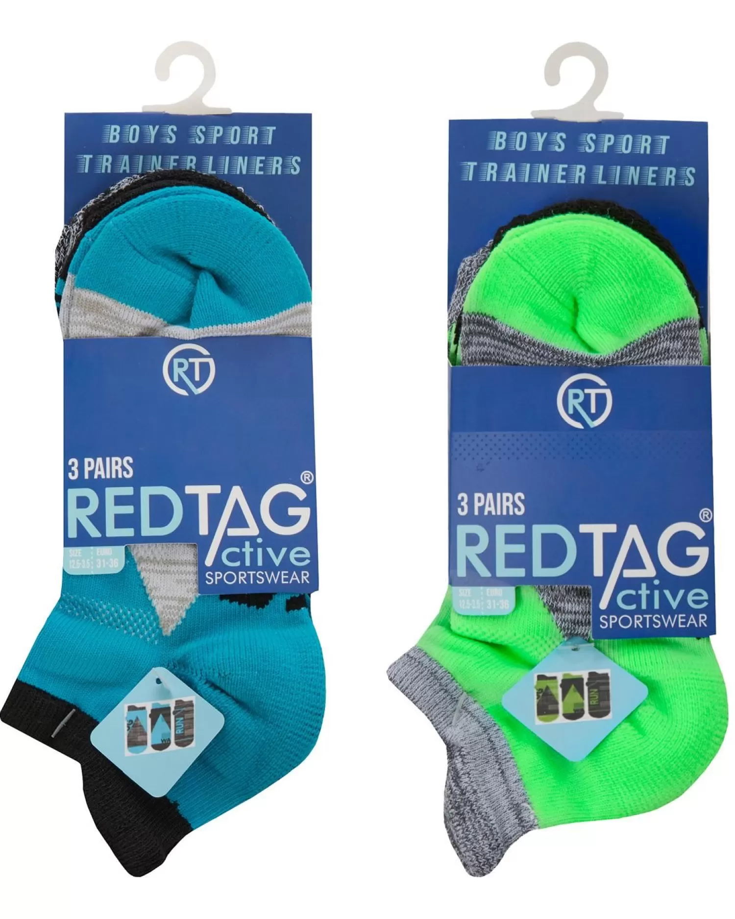 Kids RedTag 6 Pairs Kids Sport Trainer Socks - Blue/Green