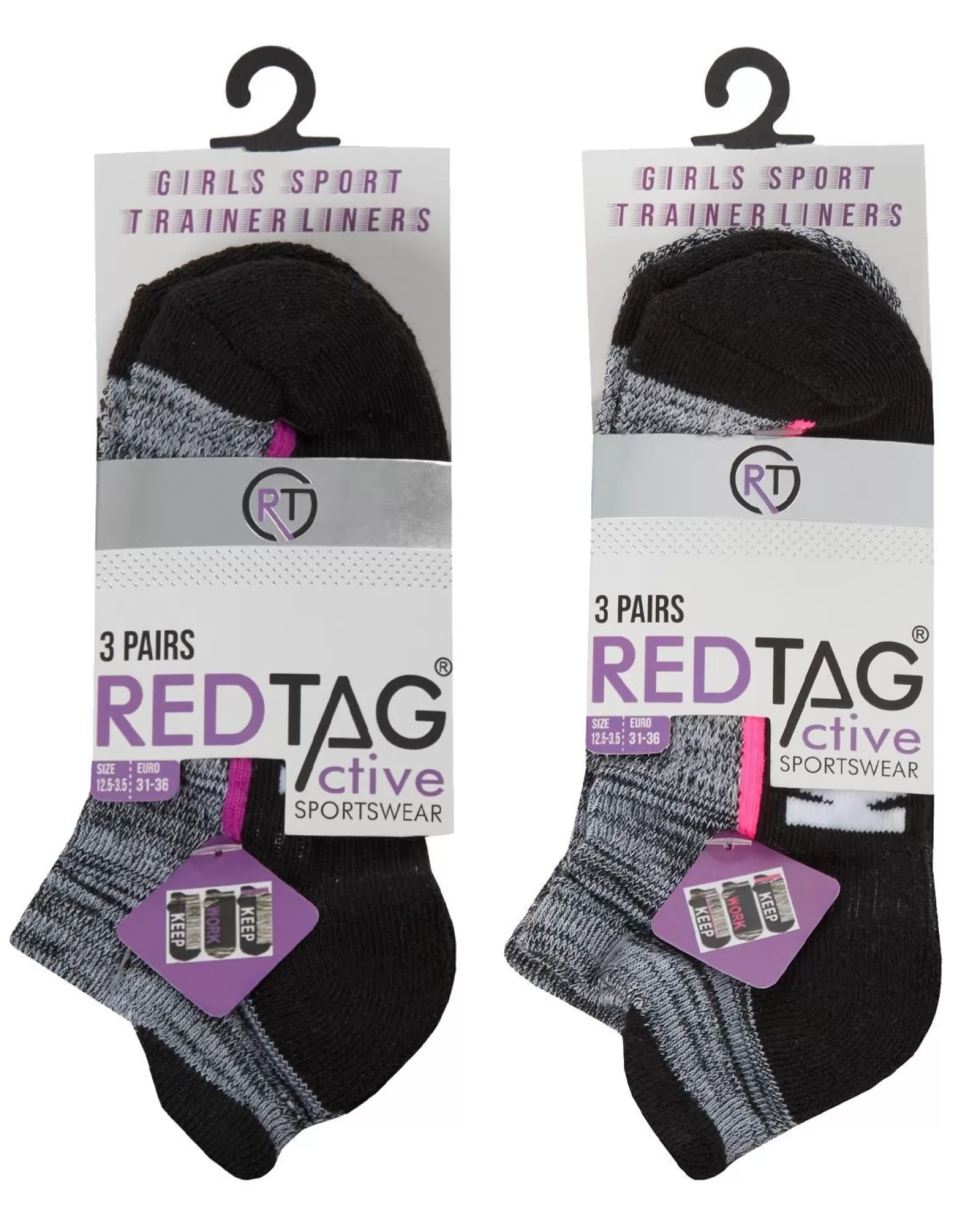 Kids RedTag 6 Pairs Kids Sport Trainer Socks - Grey/Black