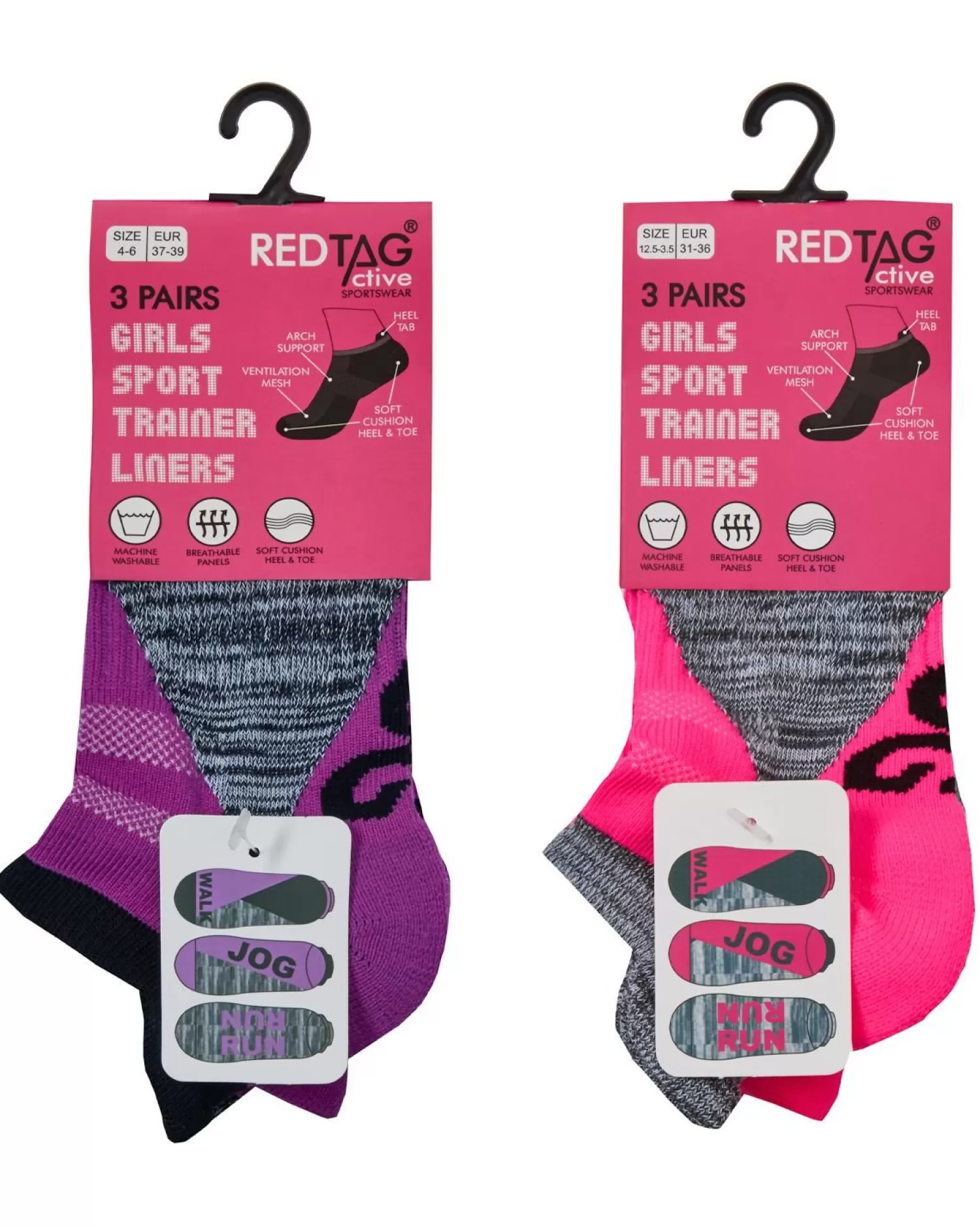 Kids RedTag 6 Pairs Kids Sport Trainer Socks - Pink/Purple