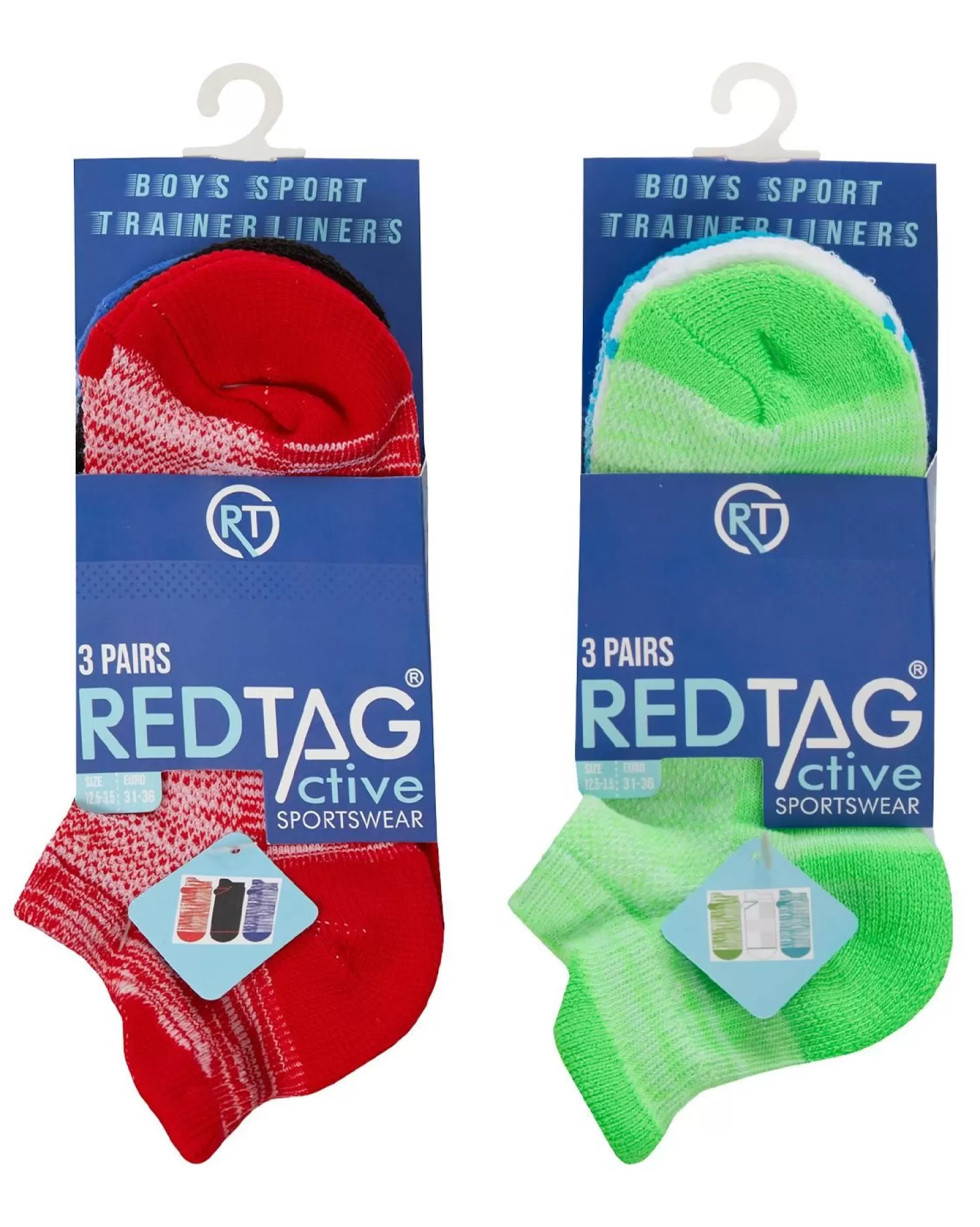 Kids RedTag 6 Pairs Kids Sport Trainer Socks - Red/Green