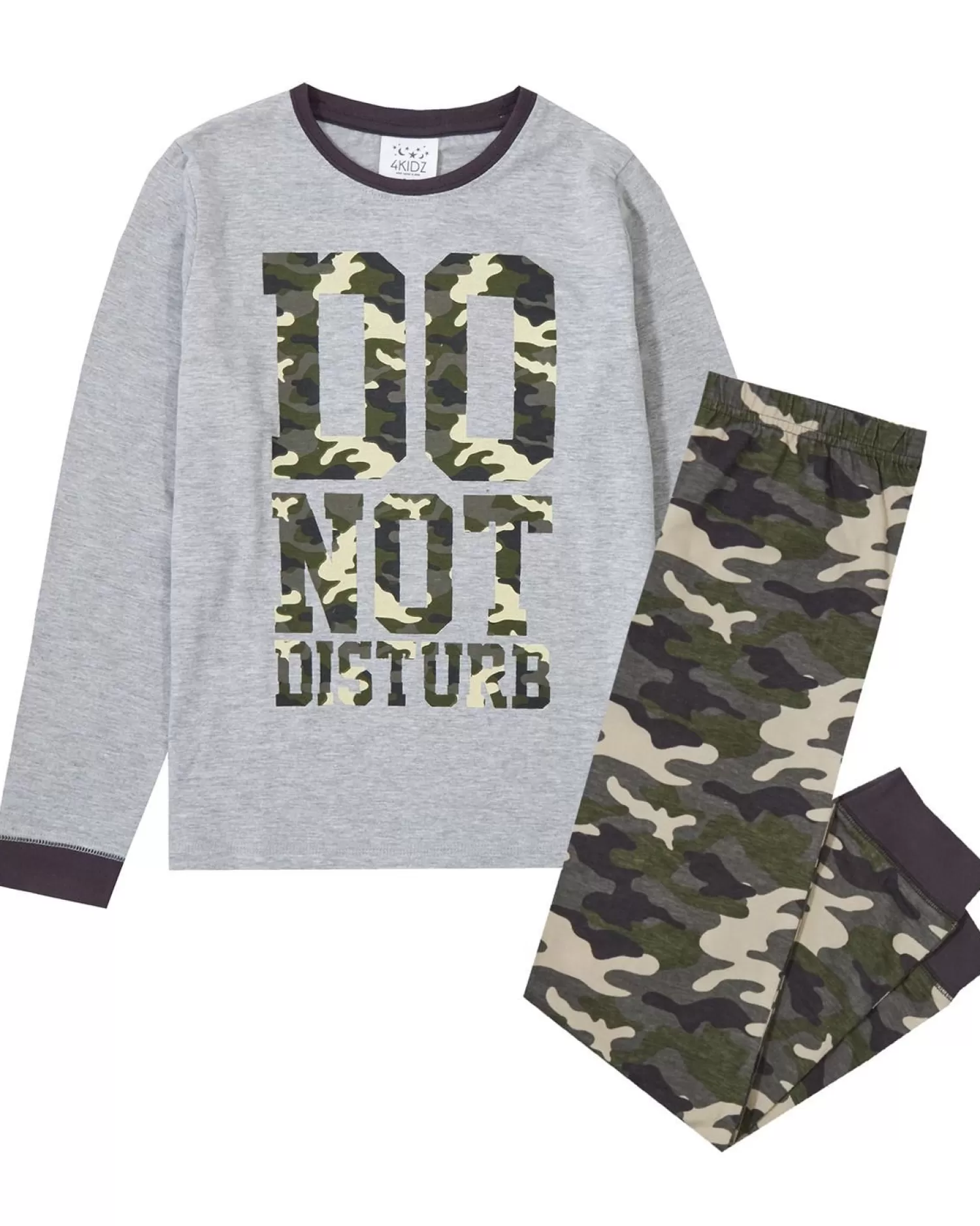 Kids 4Kidz Boys Camo Slogan Long Pyjamas