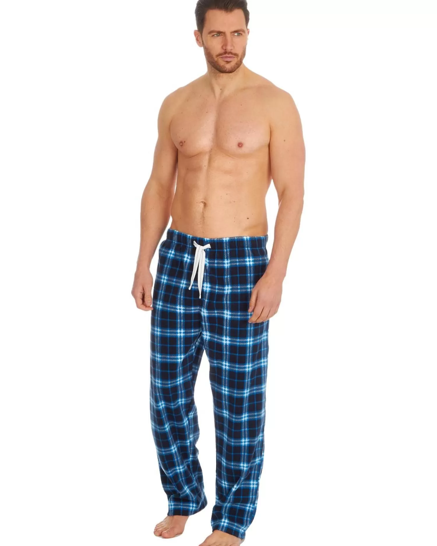 Men Cargo Bay Microfleece Check Lounge Pants - Navy