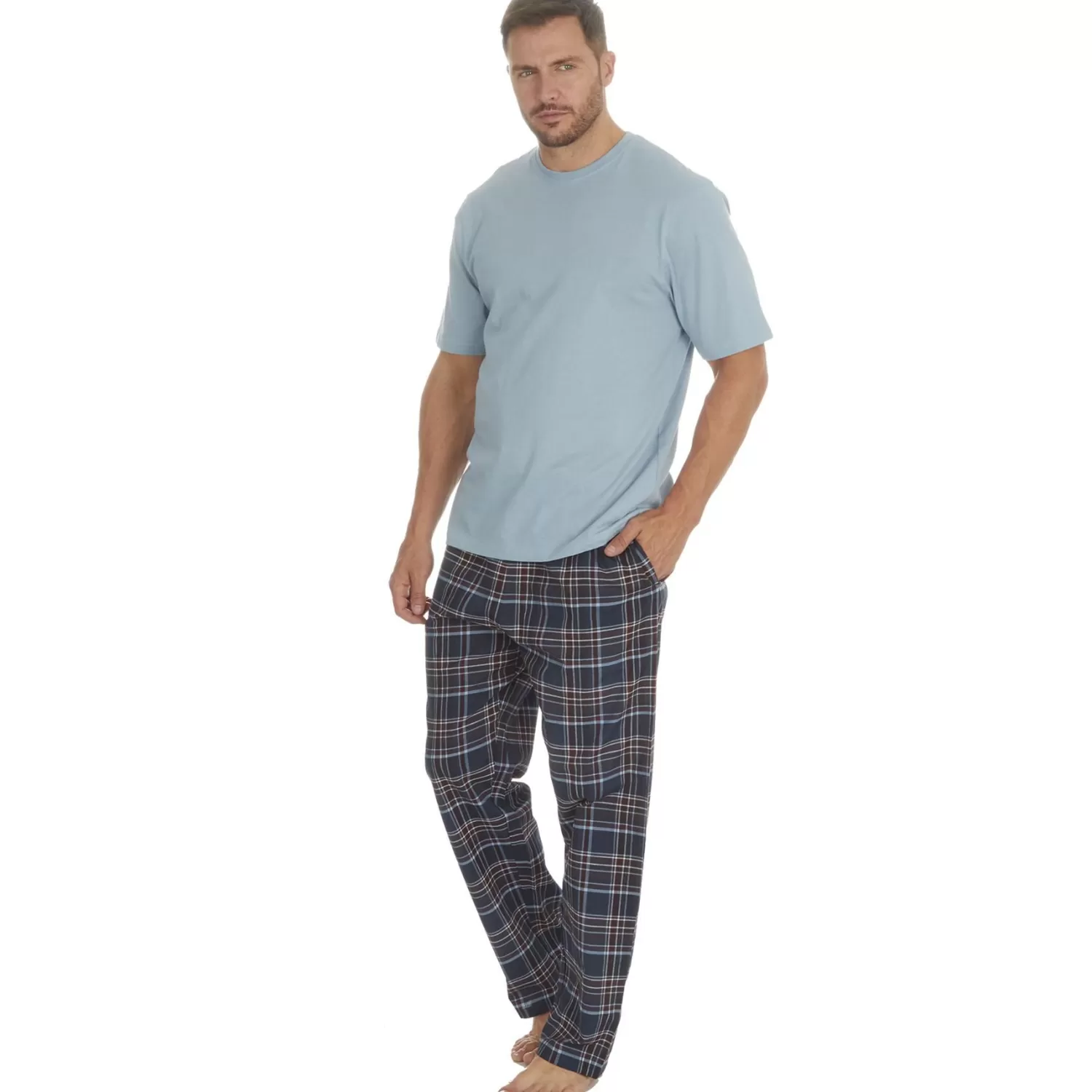 Men Cargo Bay Short Sleeve Check Pyjamas - Denim