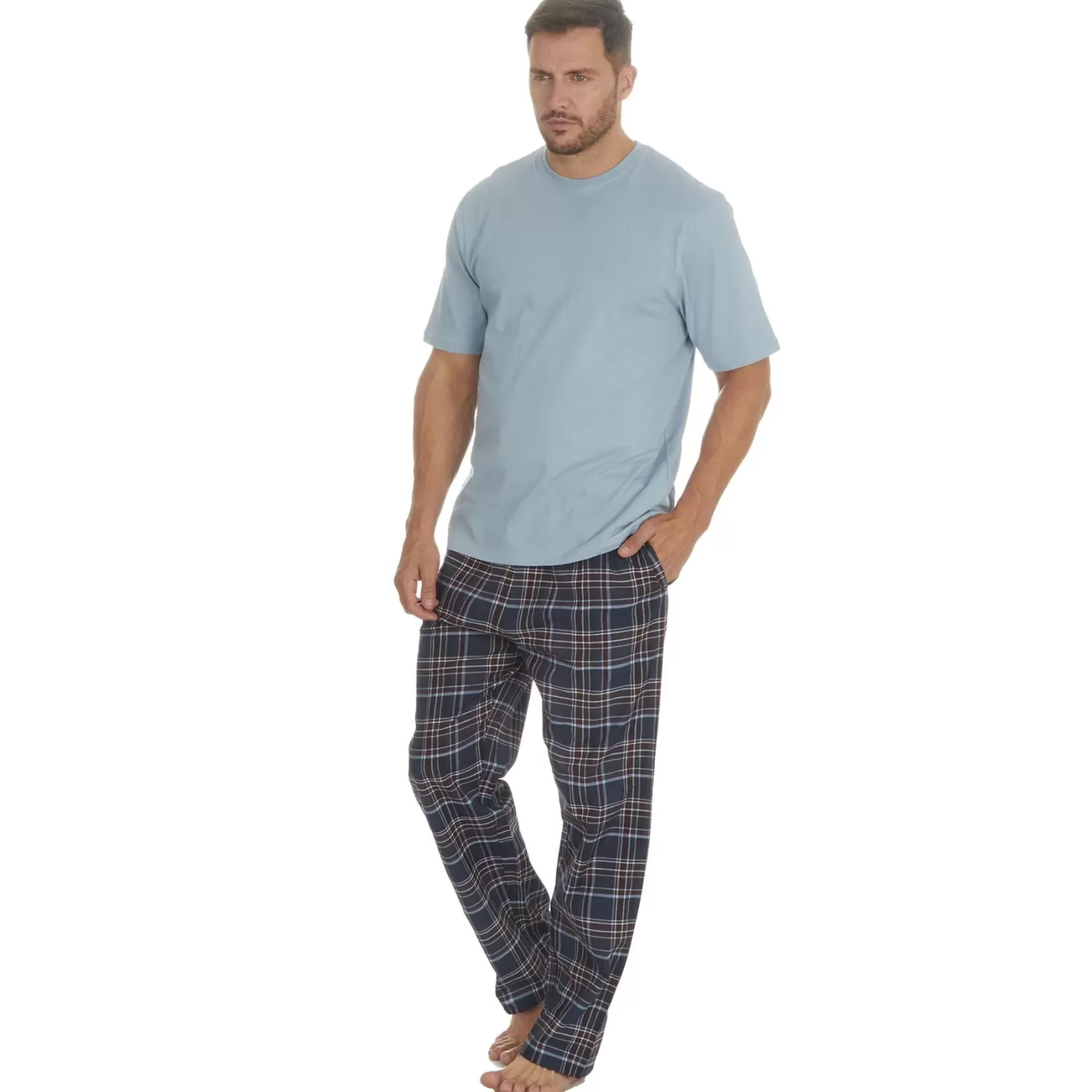 Men Cargo Bay Short Sleeve Check Pyjamas - Denim