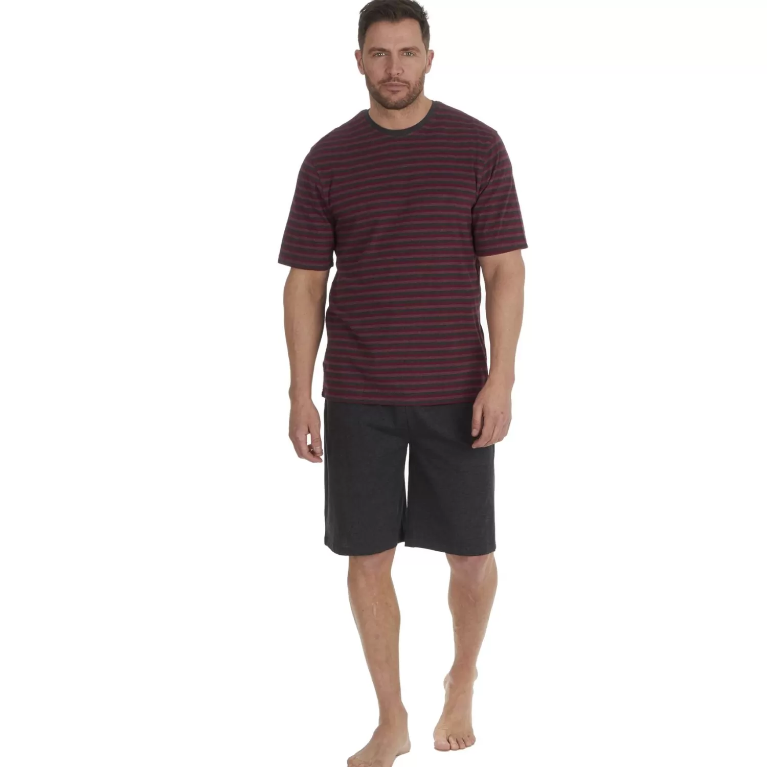 Men Cargo Bay Striped Short Jersey Pyjamas - Burgundy