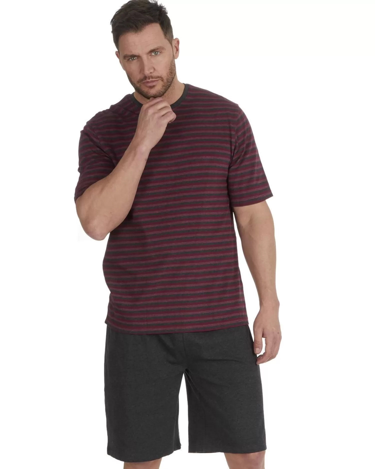 Men Cargo Bay Striped Short Jersey Pyjamas - Burgundy
