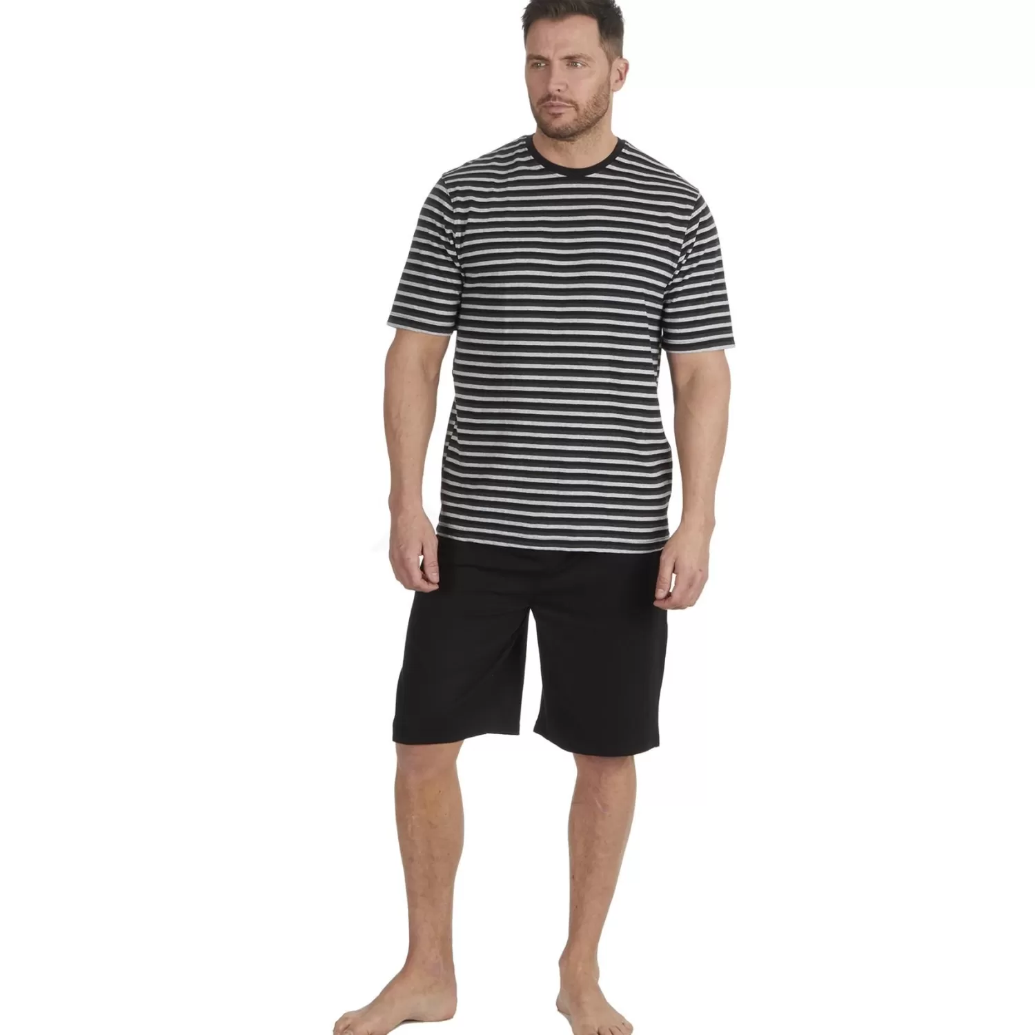 Men Cargo Bay Striped Short Jersey Pyjamas - Grey