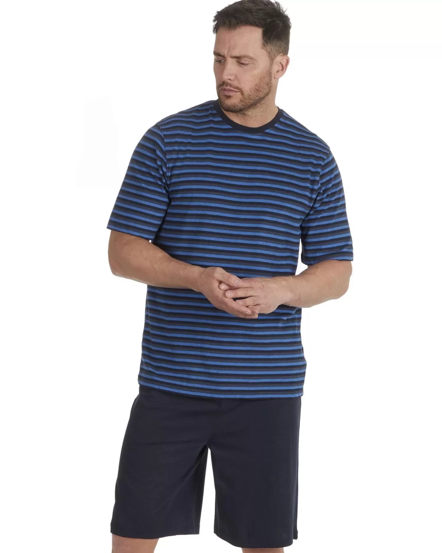 Men Cargo Bay Striped Short Jersey Pyjamas - Navy