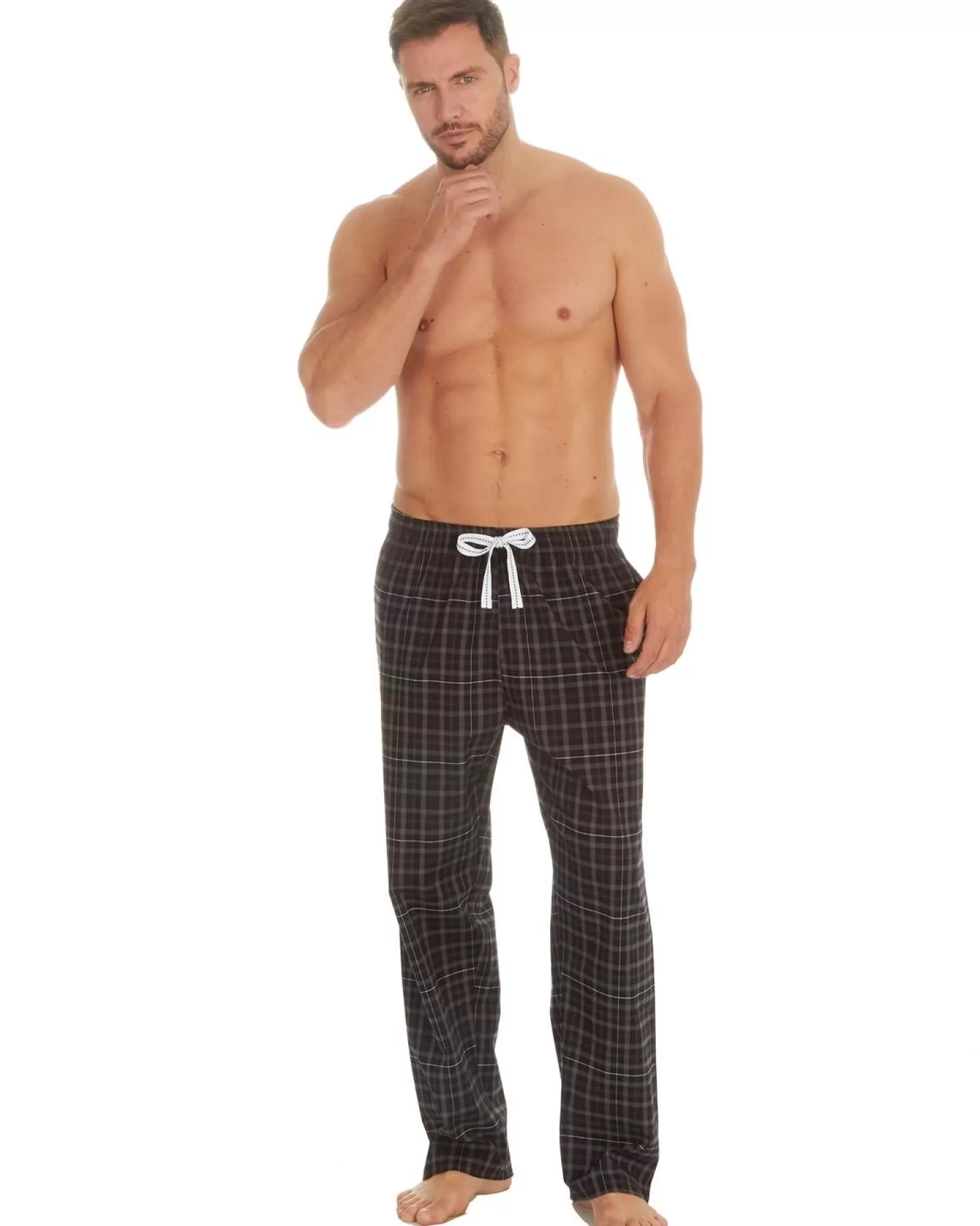 Men Cargo Bay Woven Check Lounge Pants - Black