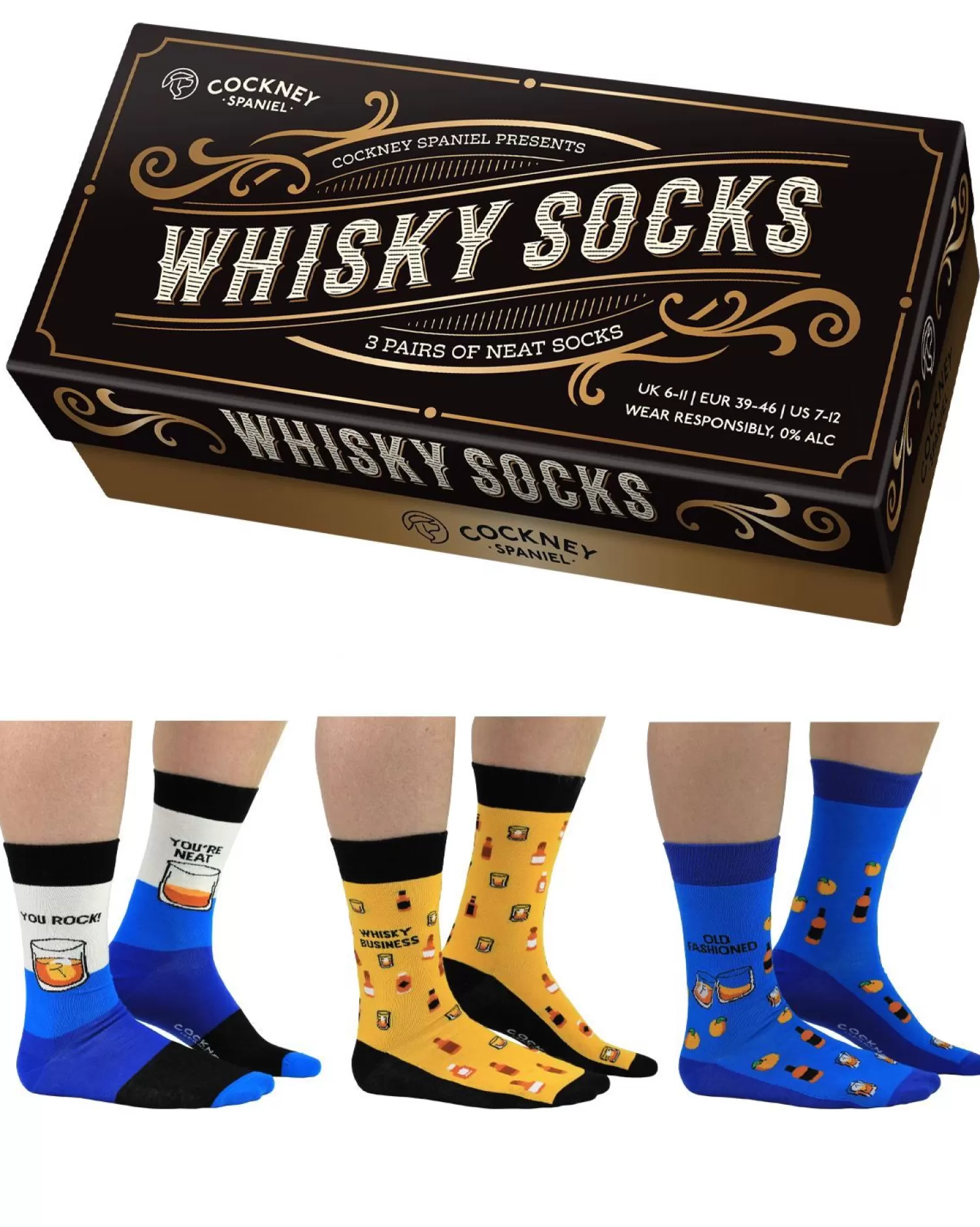 Men Cockney Spaniel Whiskey Socks Gift Box