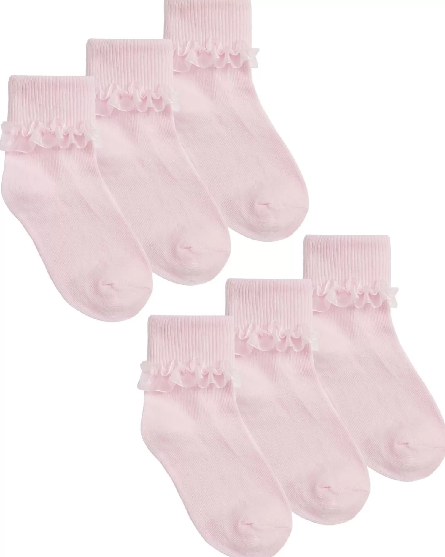 Kids Cottonique 6 Pack Kids Frilly Lace Socks - Pink