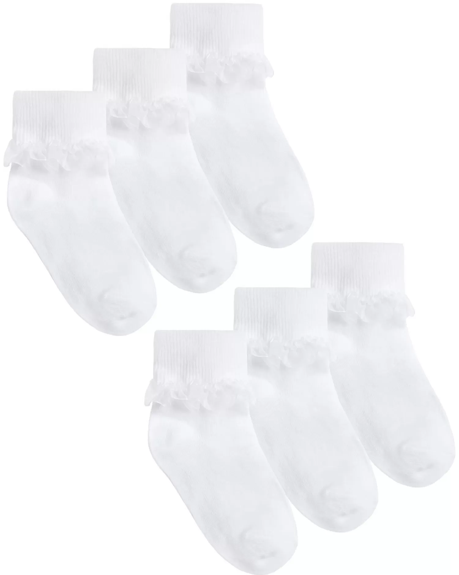 Kids Cottonique 6 Pack Kids Frilly Lace Socks - White