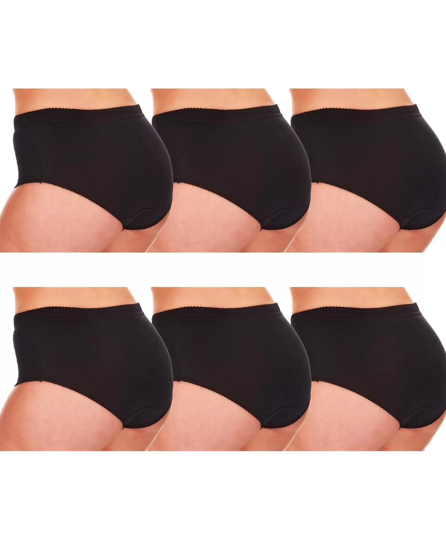 Cottonique Knickers | 6 Pairs 100% Cotton Full Briefs - Black