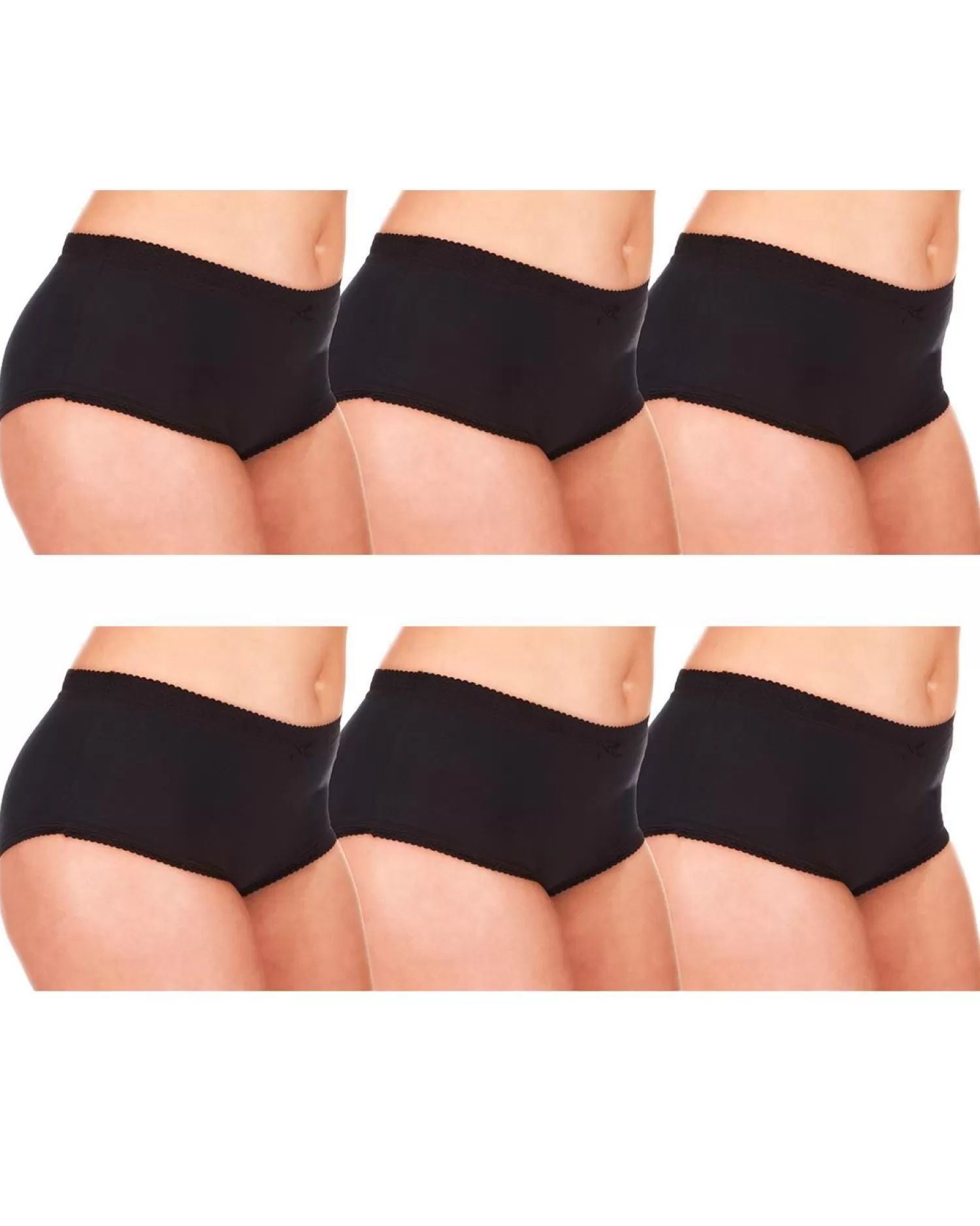 Cottonique Knickers | 6 Pairs 100% Cotton Full Briefs - Black