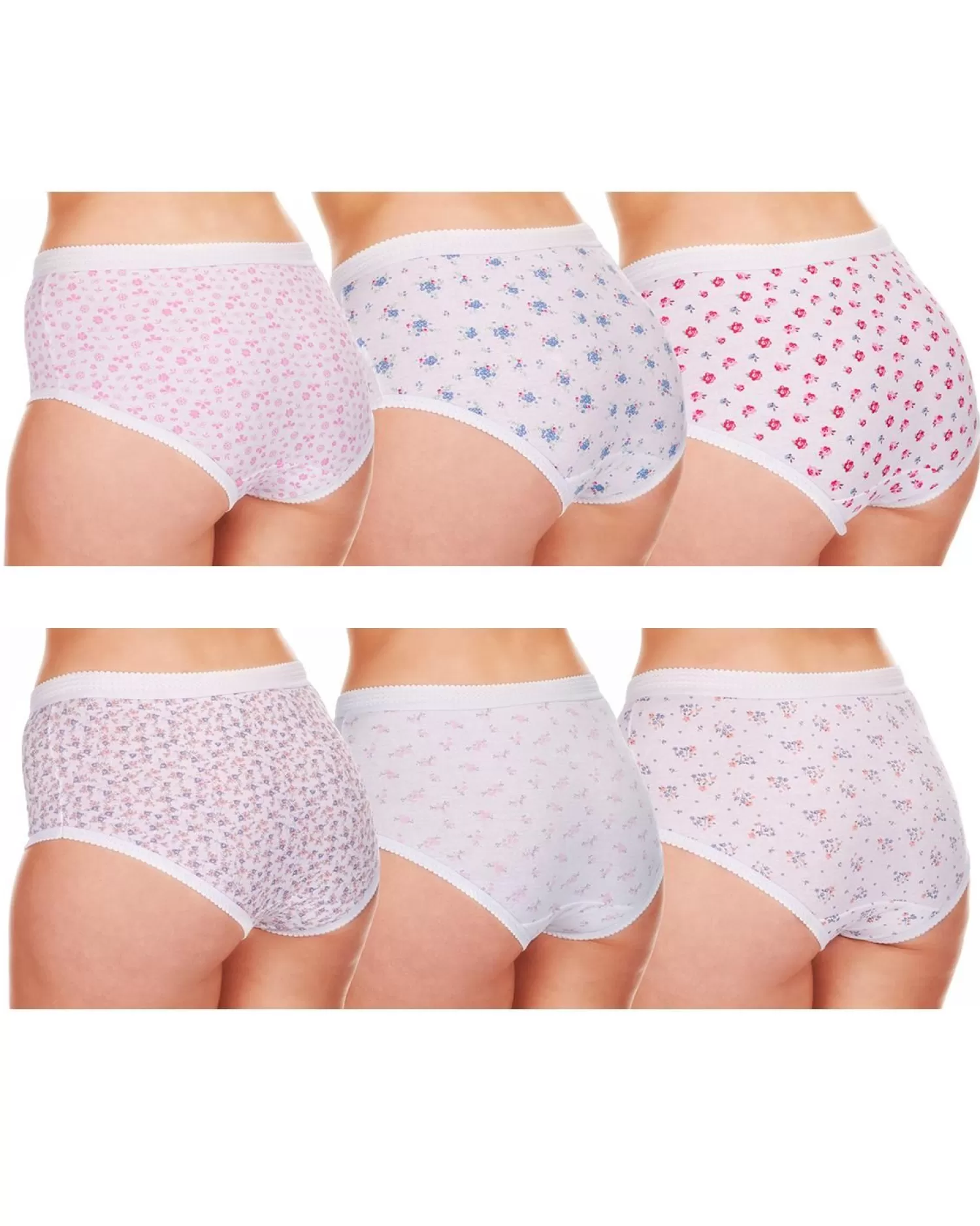 Cottonique Knickers | 6 Pairs 100% Cotton Full Briefs - Floral