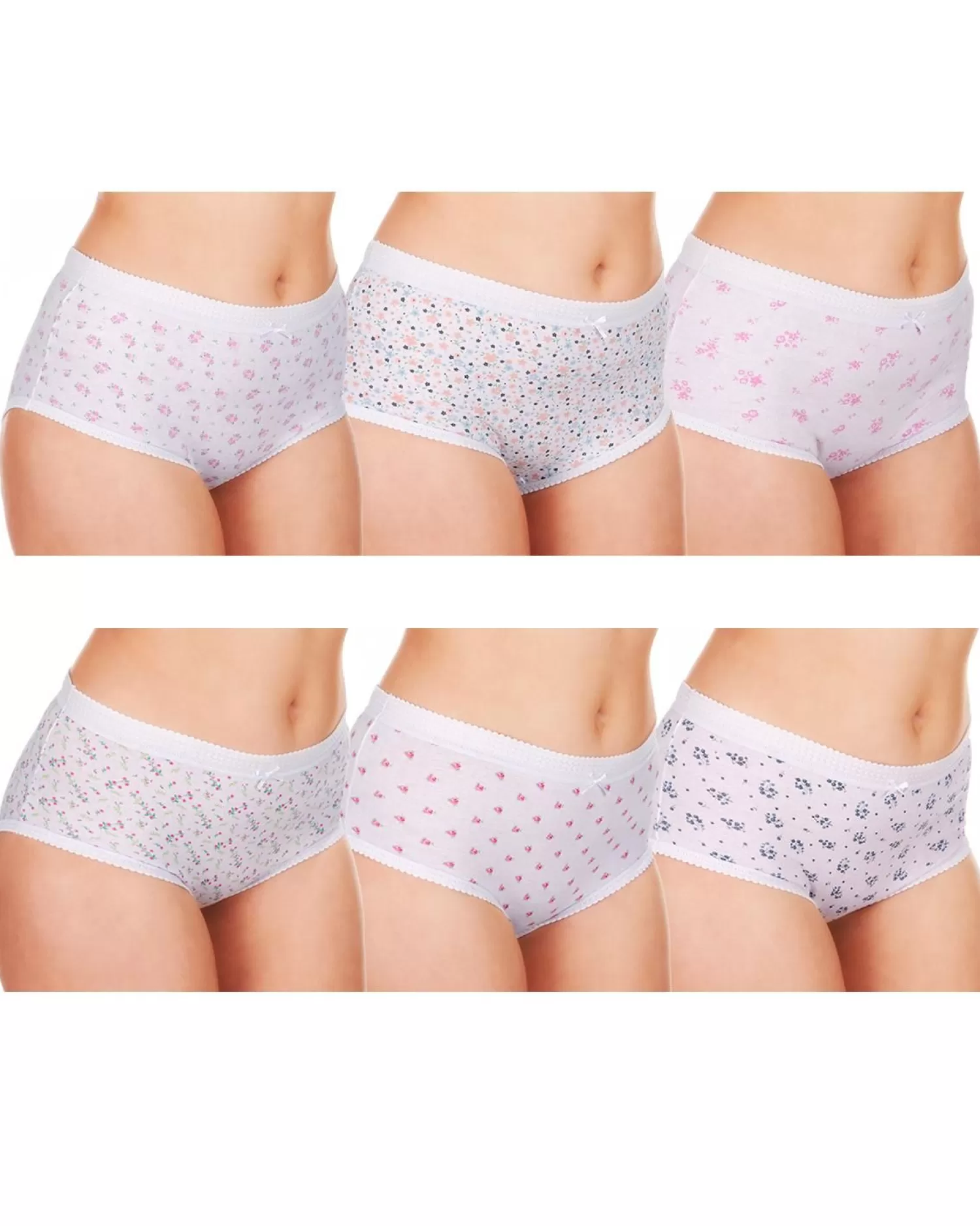Cottonique Knickers | 6 Pairs 100% Cotton Full Briefs - Floral