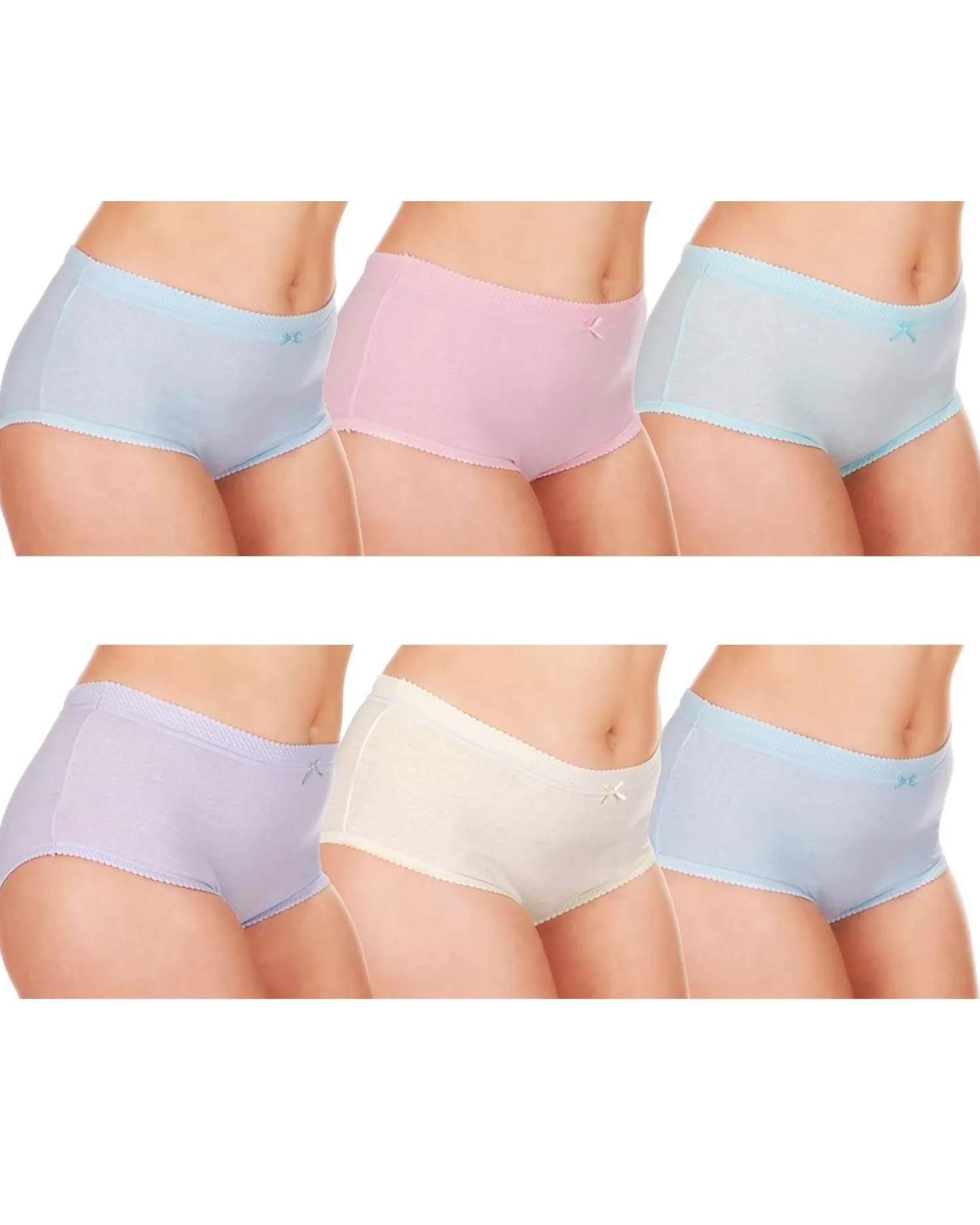 Cottonique Knickers | 6 Pairs 100% Cotton Full Briefs - Pastel