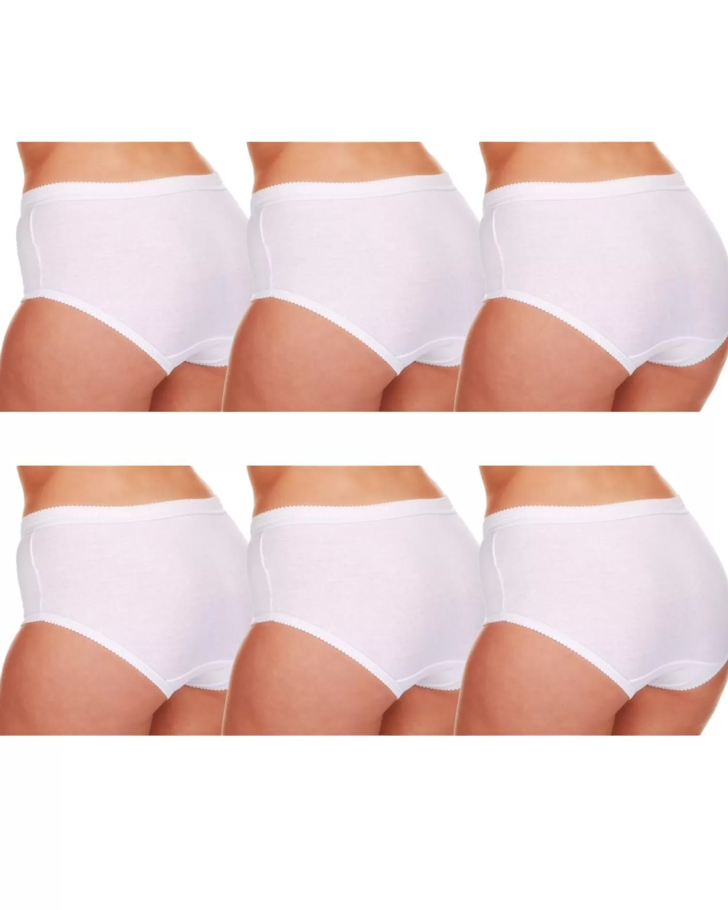 Cottonique Knickers | 6 Pairs 100% Cotton Full Briefs - White