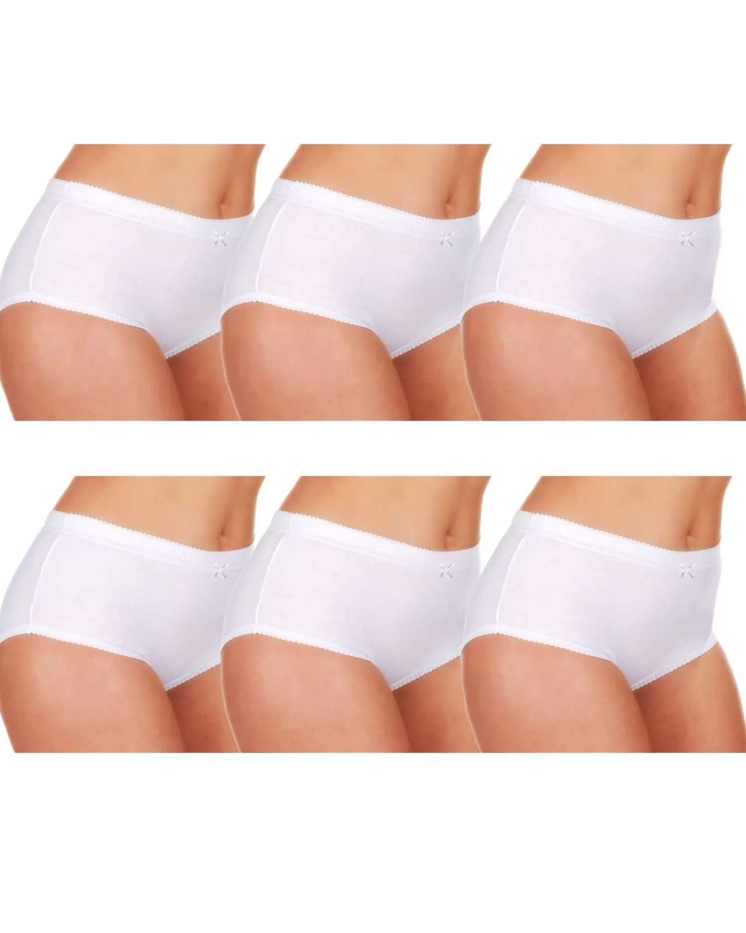 Cottonique Knickers | 6 Pairs 100% Cotton Full Briefs - White