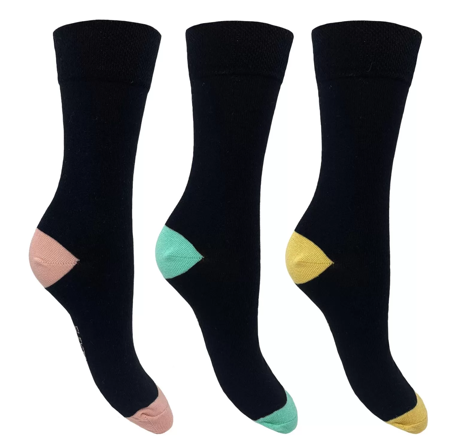 Flexitop Socks | 3 Pack Womens Cotton Rich Socks - Bright Heel & Toe