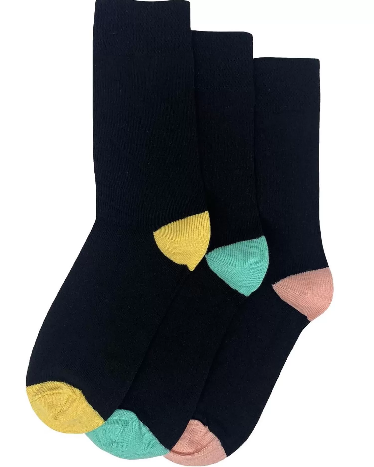 Flexitop Socks | 3 Pack Womens Cotton Rich Socks - Bright Heel & Toe