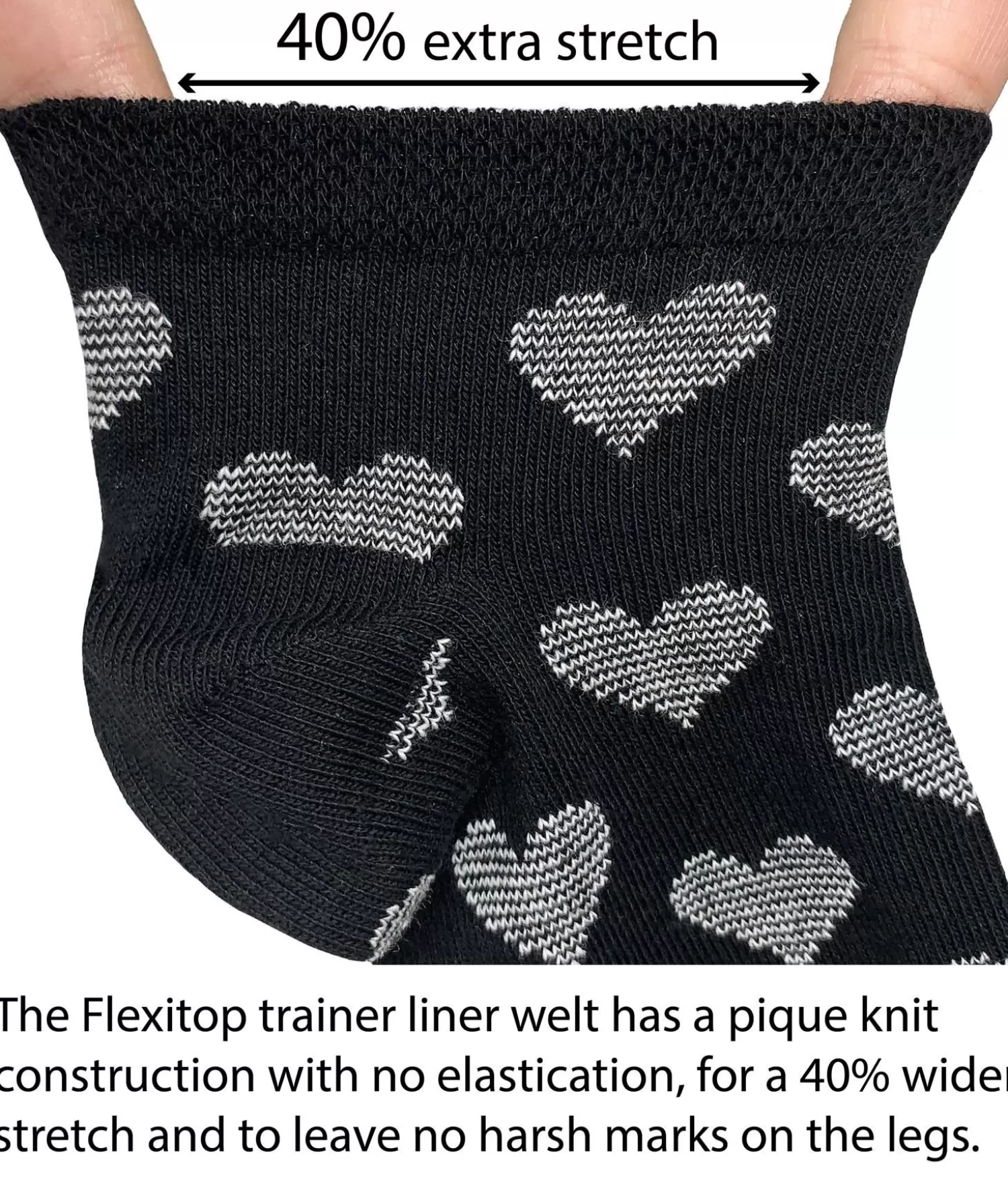 Flexitop Socks | 5 Pack Womens Cotton Rich Trainer Socks - Black Heart
