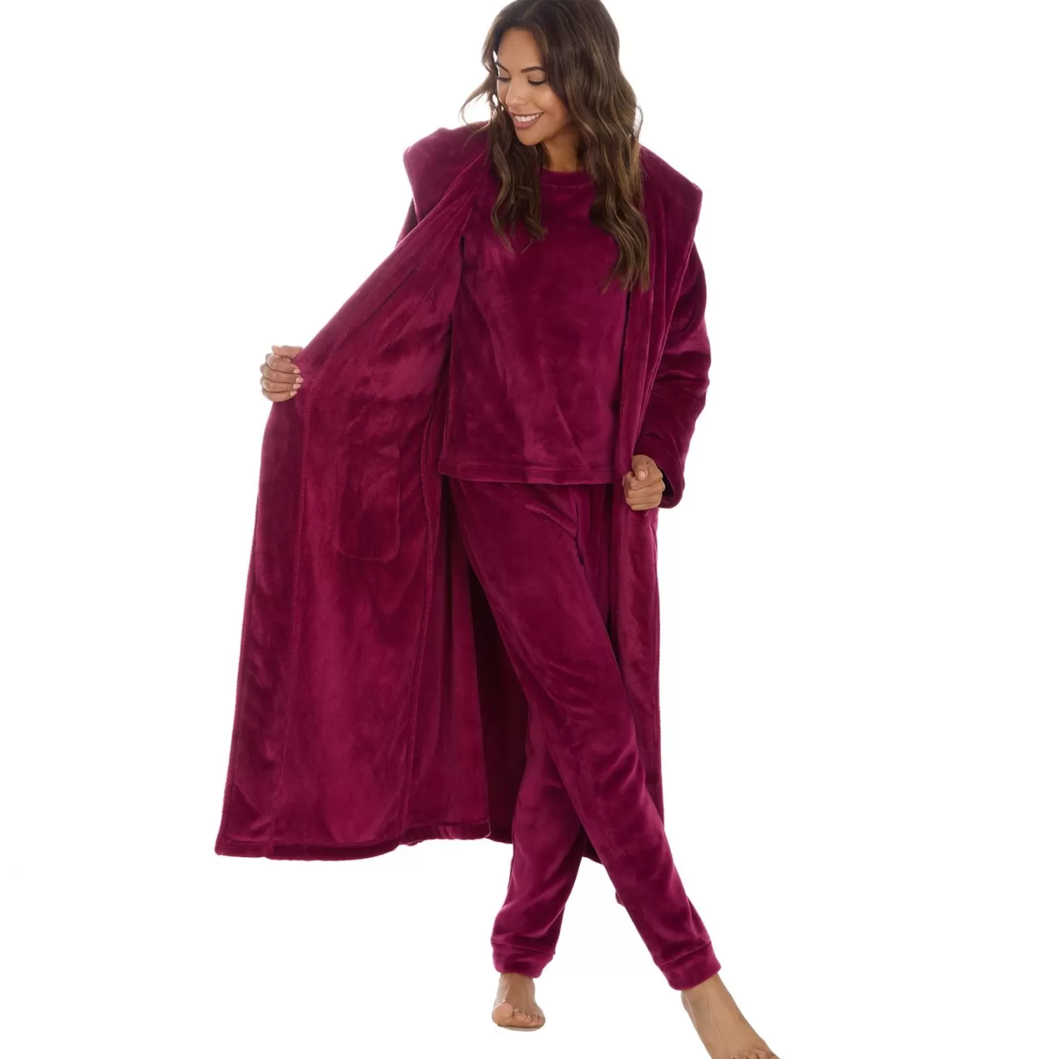 Forever Dreaming Dressing Gowns | Shimmer Fleece Dressing Gown - Burgundy