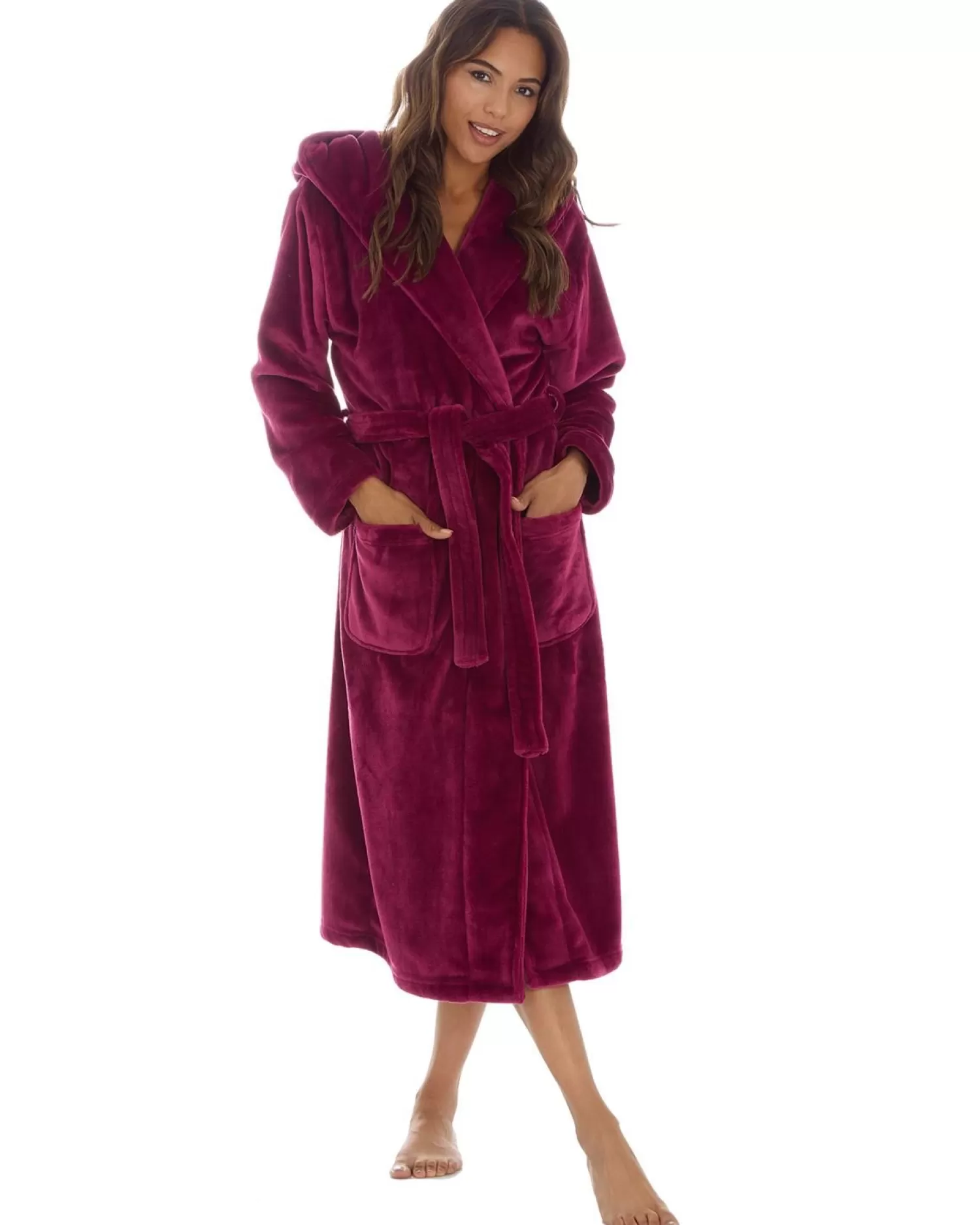 Forever Dreaming Dressing Gowns | Shimmer Fleece Dressing Gown - Burgundy