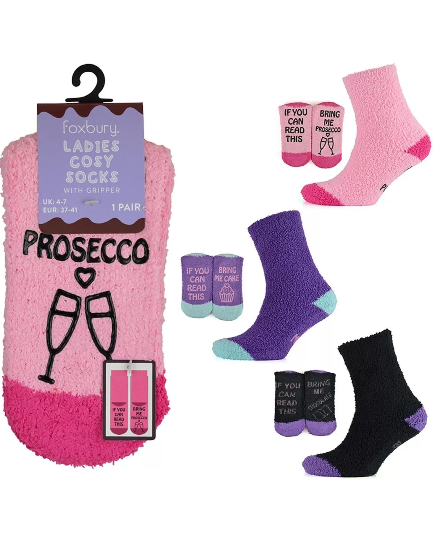 Foxbury Socks | 3 Pairs Womens Novelty Slogan Sole Cosy Socks