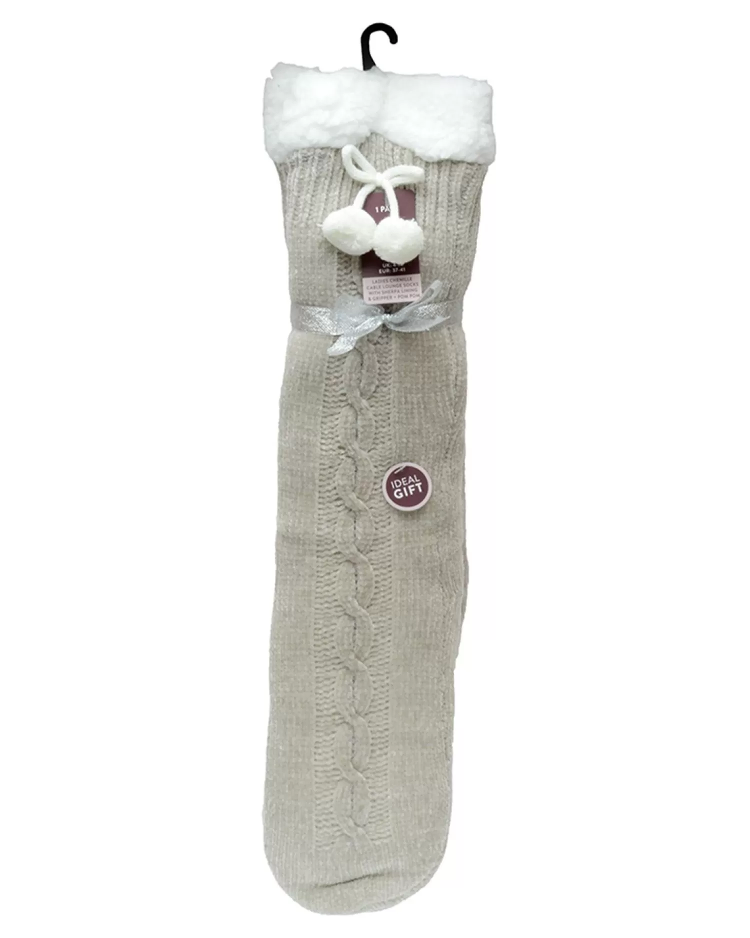 Foxbury Socks | Chenille Pom Pom Slipper Socks - Beige