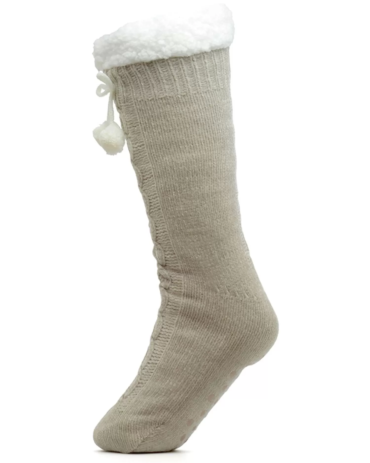 Foxbury Socks | Chenille Pom Pom Slipper Socks - Beige