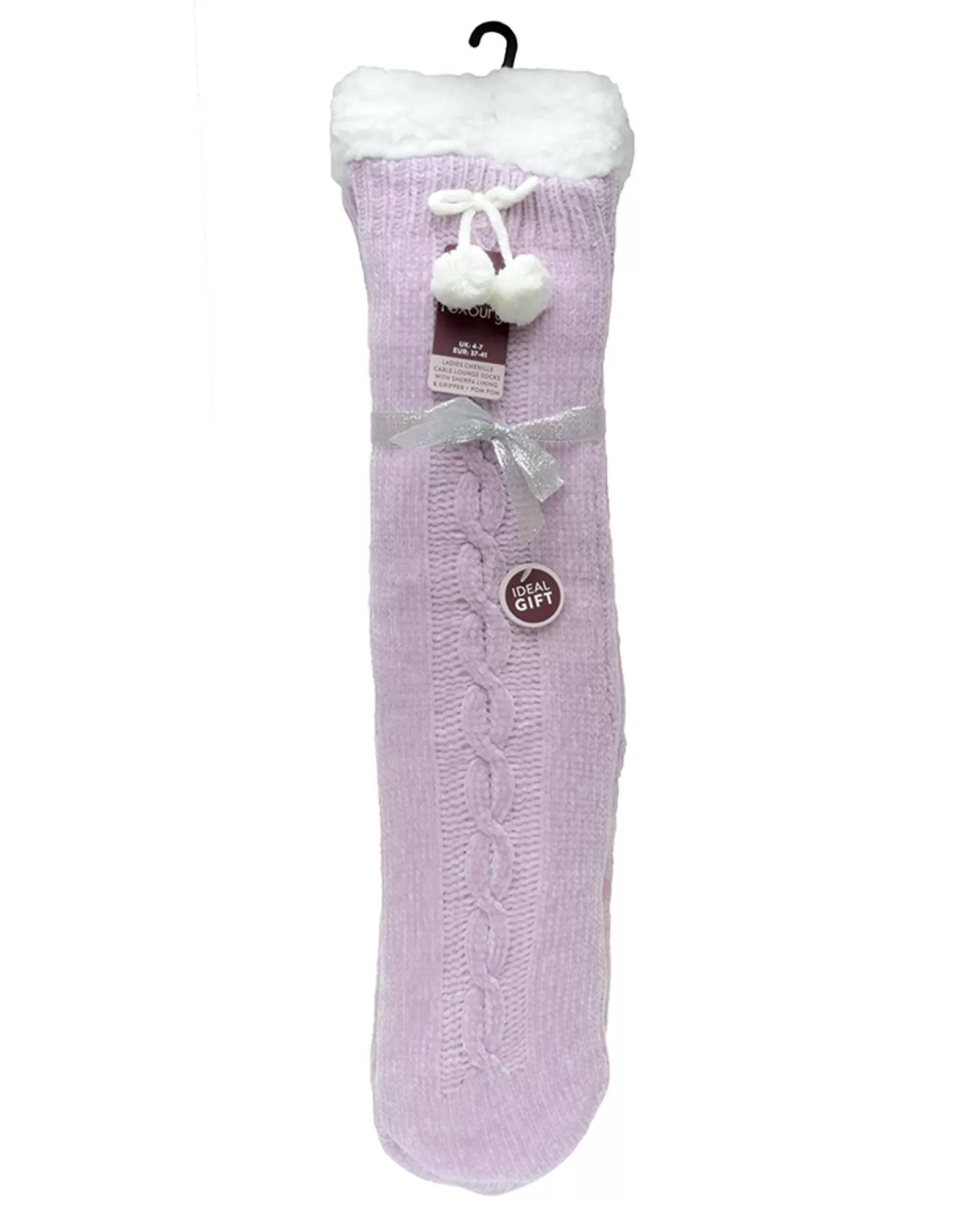 Foxbury Socks | Chenille Pom Pom Slipper Socks - Lilac