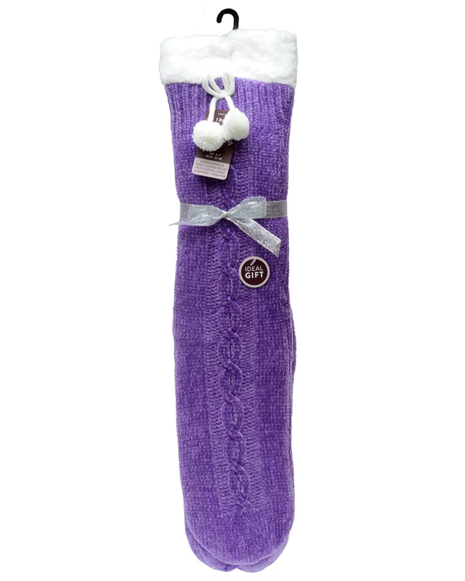 Foxbury Socks | Chenille Pom Pom Slipper Socks - Purple