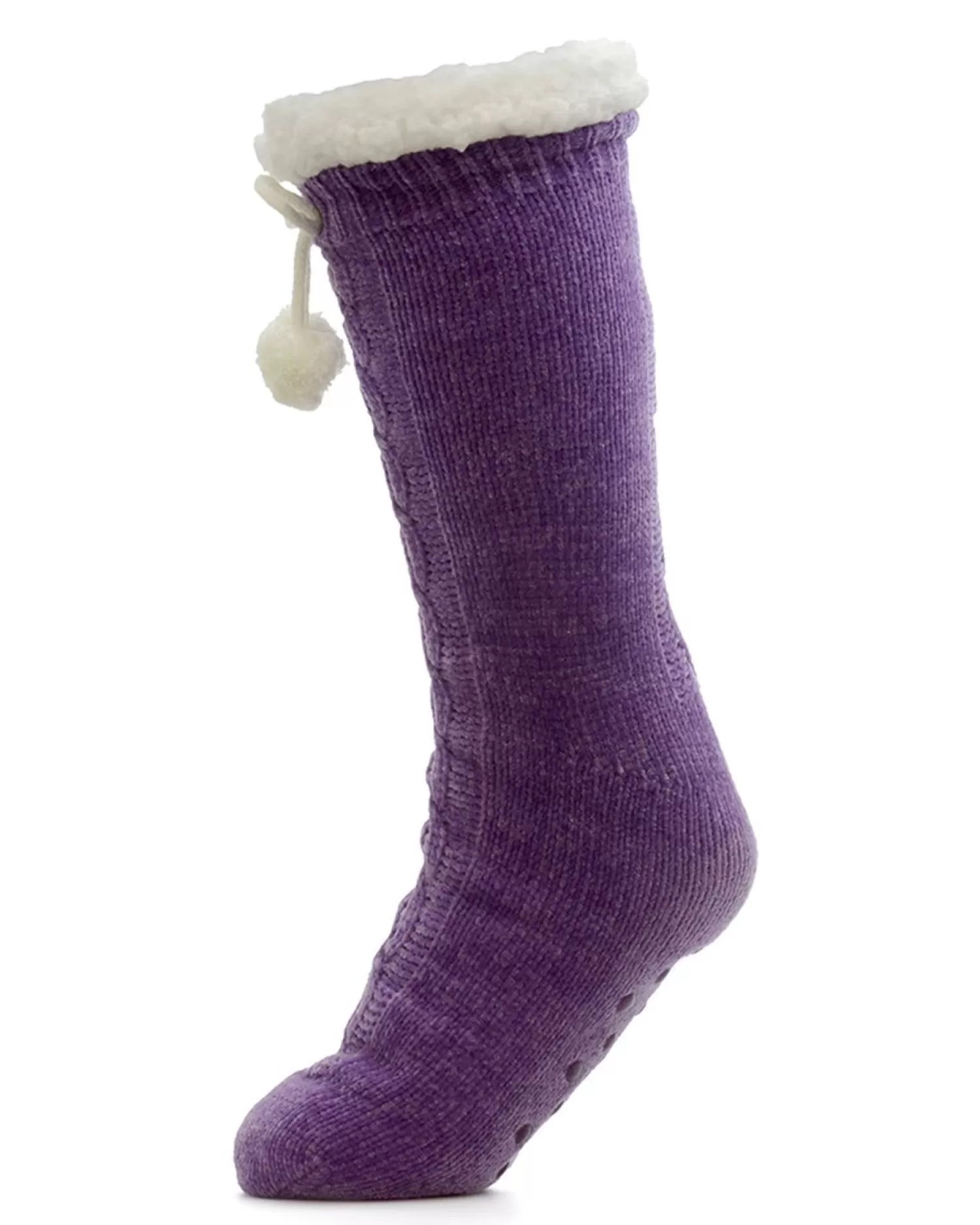 Foxbury Socks | Chenille Pom Pom Slipper Socks - Purple
