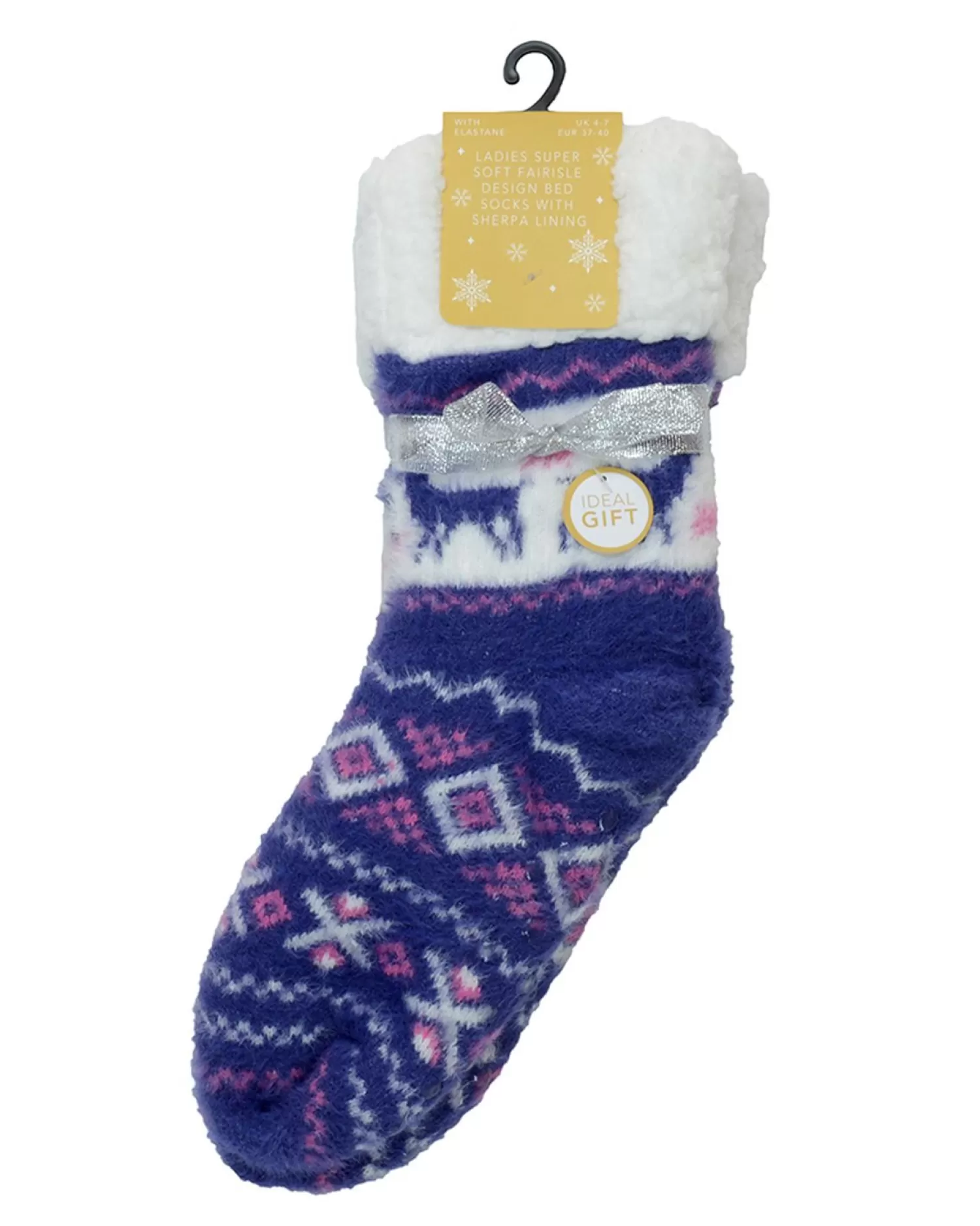 Foxbury Socks | Fairisle Feather Yarn Slipper Socks - Purple