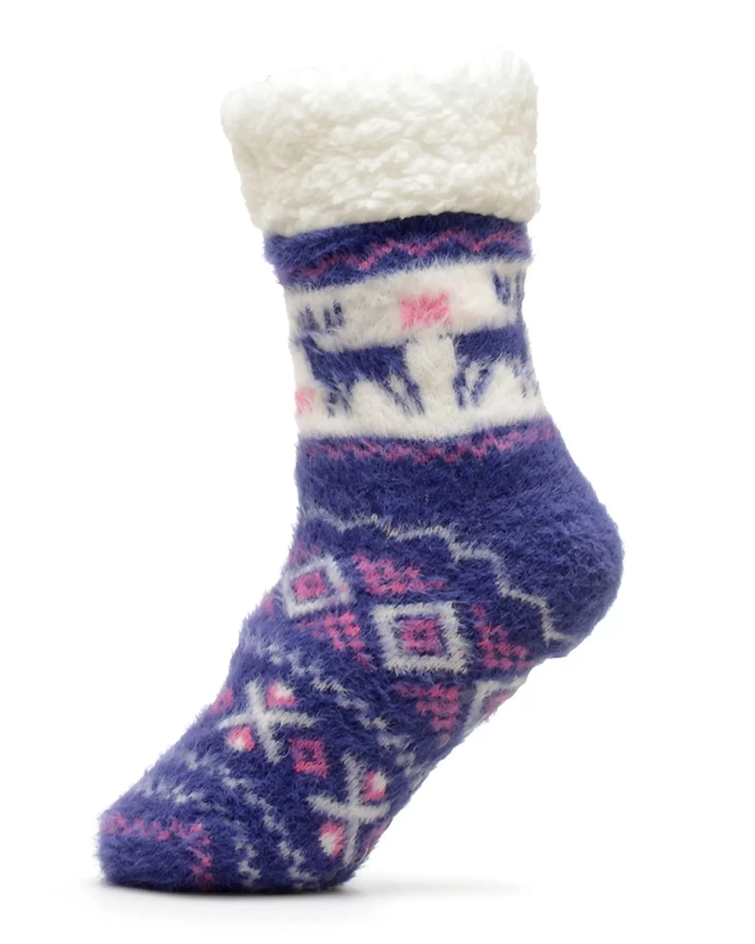 Foxbury Socks | Fairisle Feather Yarn Slipper Socks - Purple