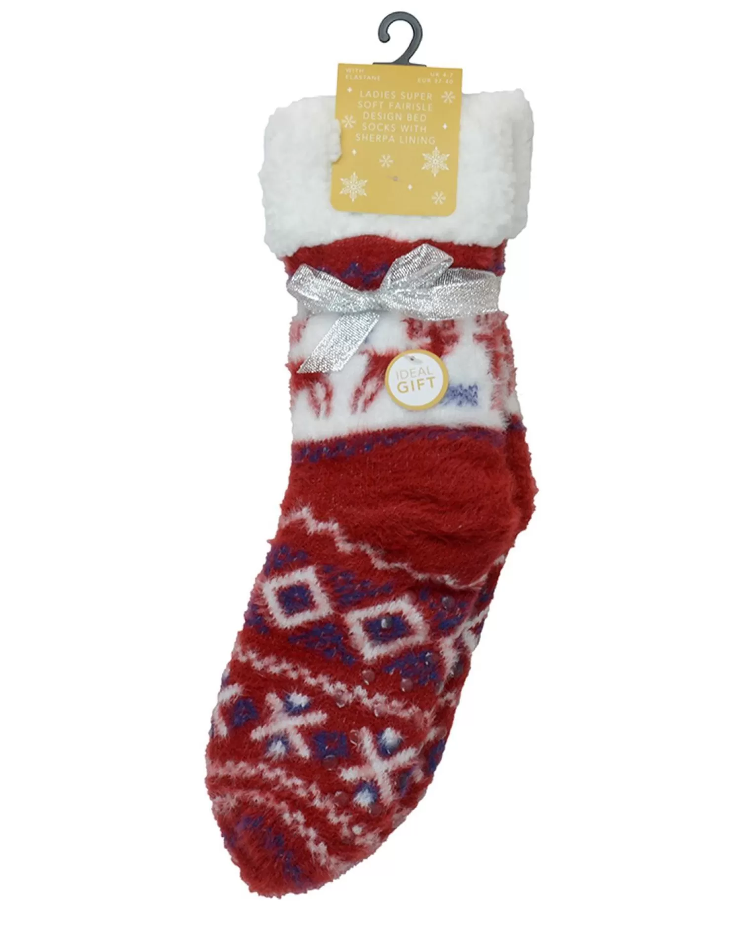 Foxbury Socks | Fairisle Feather Yarn Slipper Socks - Red