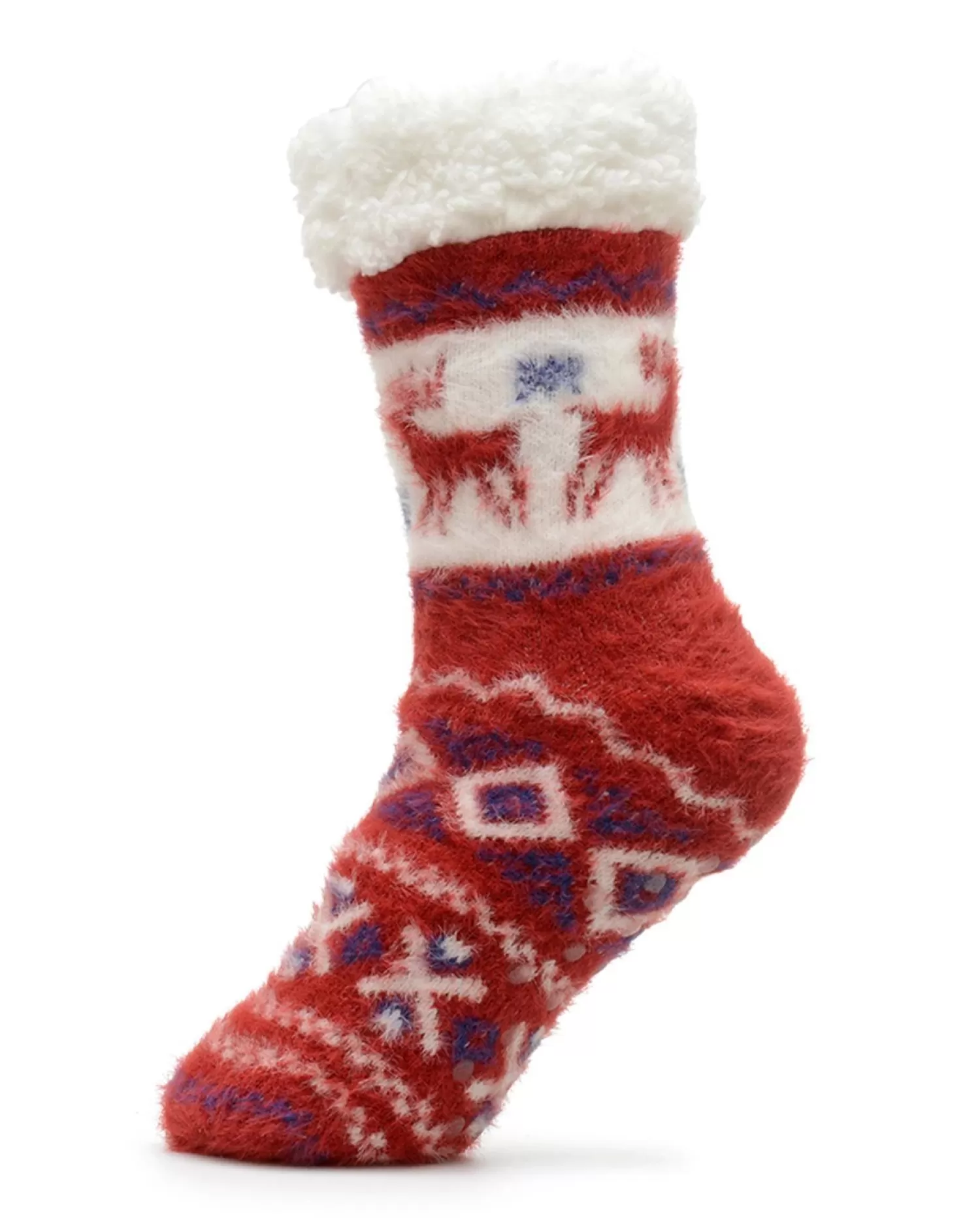 Foxbury Socks | Fairisle Feather Yarn Slipper Socks - Red